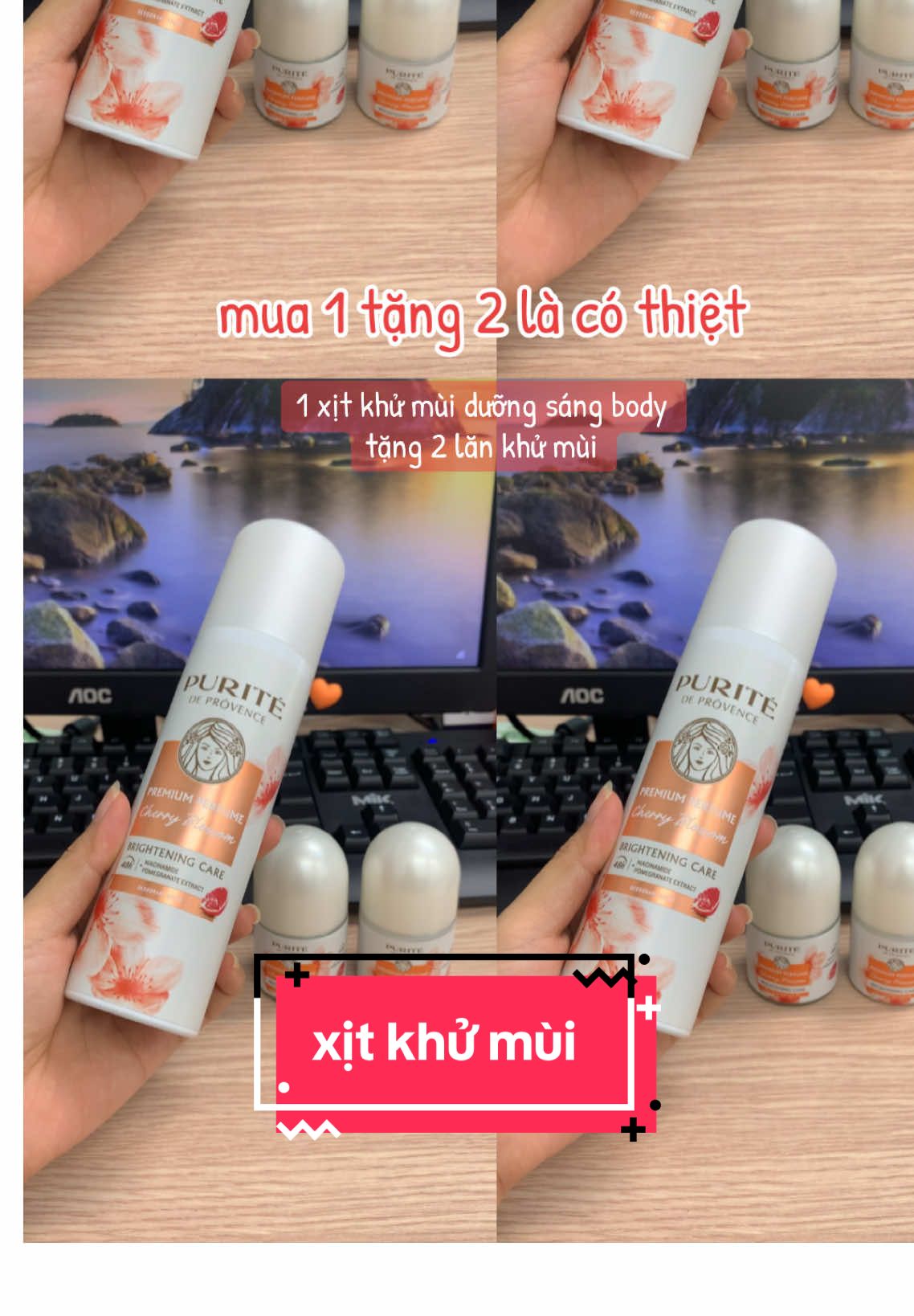 mua 1 tặng 2. xịt khử mùi và làm sáng body, kèm 2 lăn khử mùi dưỡng sáng #xitkhumui #duongsang #nuochoa #purite #ChuNu 