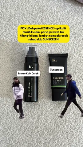 “Dah pakai brightening product macam Essence tapi kulit sill nampak kusam, parut tak pudar-pudar 🥲” Bila tanya rupanya sebab tak pakai sunscreen! ❌ Sia-sia je tau pakai produk untuk brightening tapi skip sunscreen. ☀️ Sunscreen wajib pakai setiap hari, pilih yang ikut jenis kulit, penting untuk protect kulit dari sinar UVA/UVB. Contoh Sunscreen untuk ALL skin types, Kayman Suntella UV Milk.  Kalau tak pakai sunscreen, kulit senang nak ada jeragat, nampak kusam, timbul garis halus, tumbuh bintik hitam, tona kulit nampak tak sekata and nampak tua dari usia!  Follow dulu kalau nak belajar skincare! 😉#Meme #MemeCut 