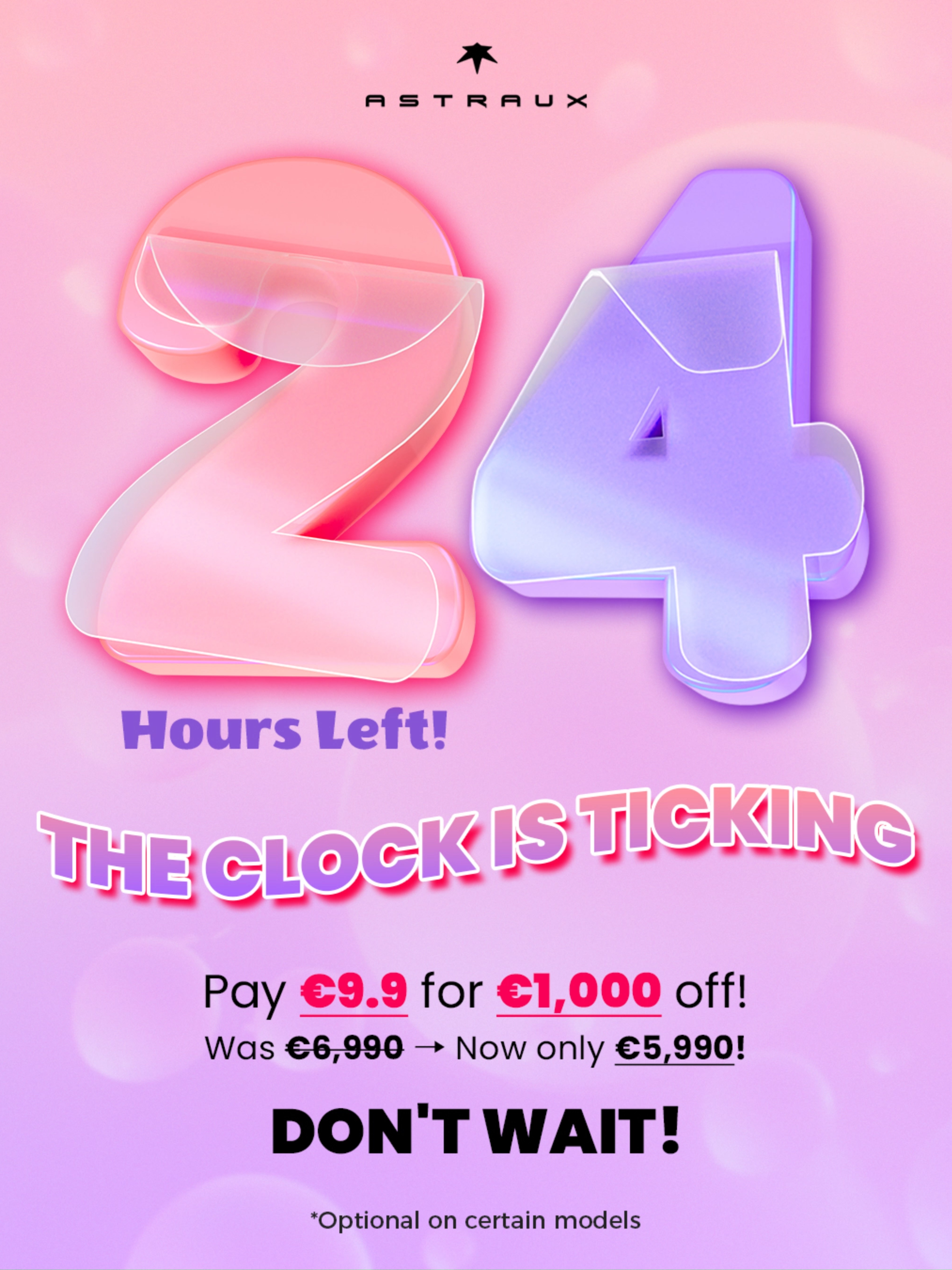 24 Hours Left! THE CLOCK IS TICKING Pay €9.9  and get €1,000 off! Was €6,990 → Now only €5,990! DON'T WAIT!  Pre-order deal till Nov 4→ https://astra-ux.com/products/al6-al7……… : Pay €9.9 for €1,000 off! Original €6,990 → now just €5,990! 🤑📷    #ASTRAUX #StreetChic #FashionMood #AIGlasses #SmartGlasses #SEV #AL6 #AL7 #TravelDiaries