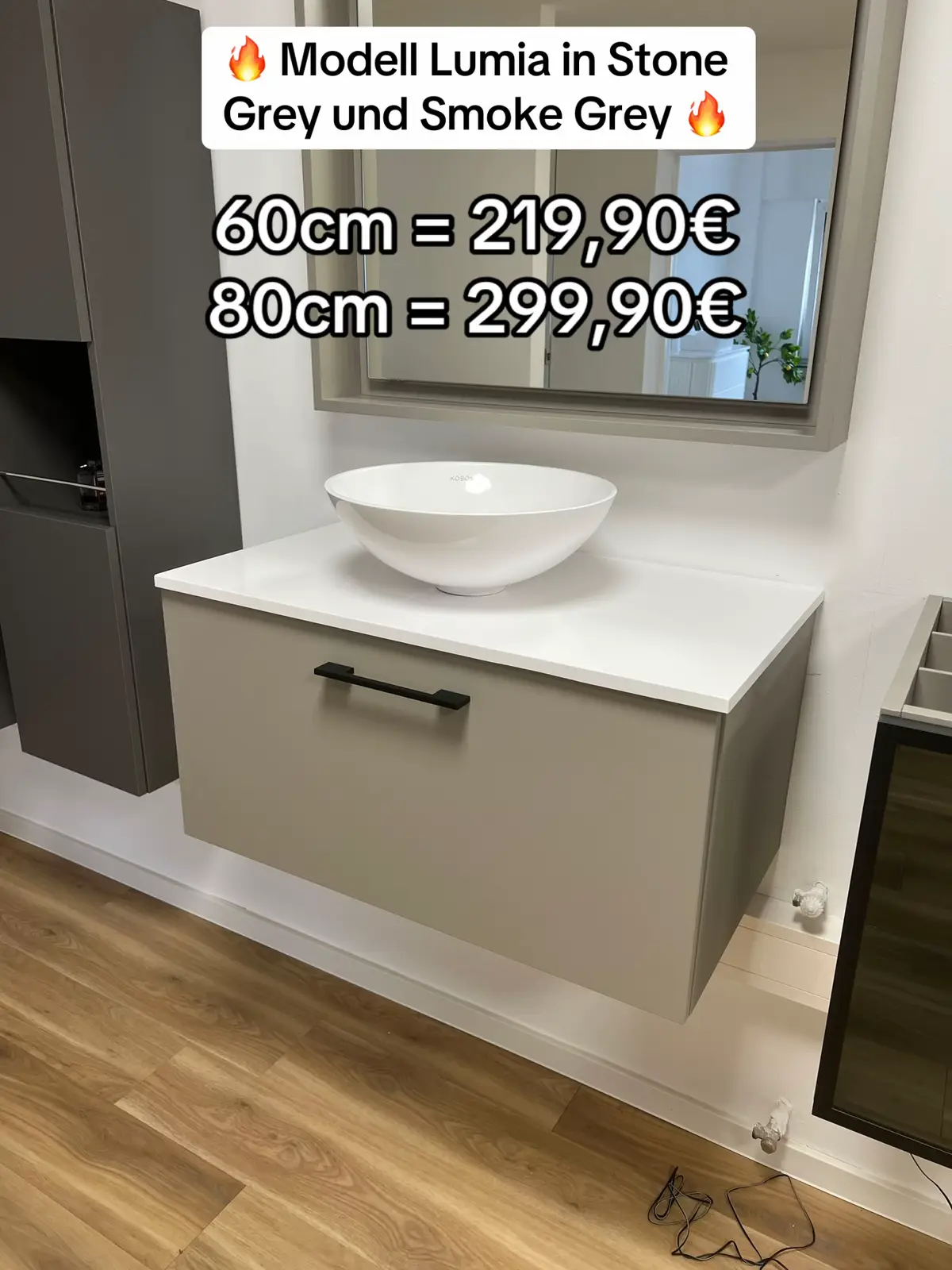 Unser Modell Lumia in zwei verschiedenen Grau Tönen 💥 ✅ 60cm = 219,90€ ✅ 80cm = 299,90€ (Preise inkl. Waschbecken) 📞 017621460920 📆 Dienstags - Samstags von 10:00 - 18:00 Uhr 📍 Gelsenkirchener Str. 50, 45141 Essen #Badezimmer #Badmöbel #delegatus #Waschtischunterschrank #InteriorDesign 