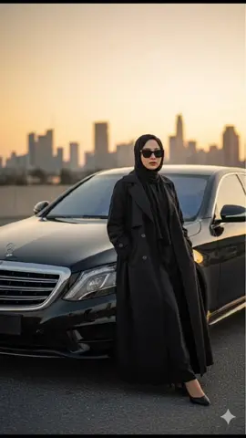 OTW🤭  Prompt Foto : Edit foto ini menjadi Potret sinematik, ultra-realistis dari seorang wanita berhijab yang stylish, bidikan penuh. Dia berdiri dengan anggun, bersandar pada sedan Mercedes-Benz S-Class hitam pekat yang mengkilap. Wanita itu mengenakan pakaian serba hitam yang apik, mencerminkan estetika gambar terlampir: mantel hitam panjang yang mengalir, abaya hitam ramping, dan jilbab hitam yang tertata sempurna. Dia mengenakan kacamata hitam yang elegan, menambahkan kesan misteri dan kecanggihan. Latar belakang adalah pemandangan kota saat golden hour, dengan langit jingga keemasan yang hangat dan lampu-lampu kota mulai menyala, menciptakan efek bokeh yang indah. Pencahayaan lembut dan dramatis dari matahari terbit atau terbenam menyinari dirinya dan mobil, menonjolkan detail dan tekstur. Sorotan keemasan yang hangat pada pakaiannya dan garis ramping mobil menekankan kemewahan dan keanggunan. Suasana tenang namun kuat, menangkap momen kepercayaan diri yang halus. Difoto dengan lensa prima, aperture f/1.8, cahaya alami golden hour, resolusi tinggi, fokus tajam pada wanita dan mobil, gradasi warna sinematik. Pertahankan fitur wajah asli subjek. #aigenerated #gemini #aishorts #veo3 #OOTD 