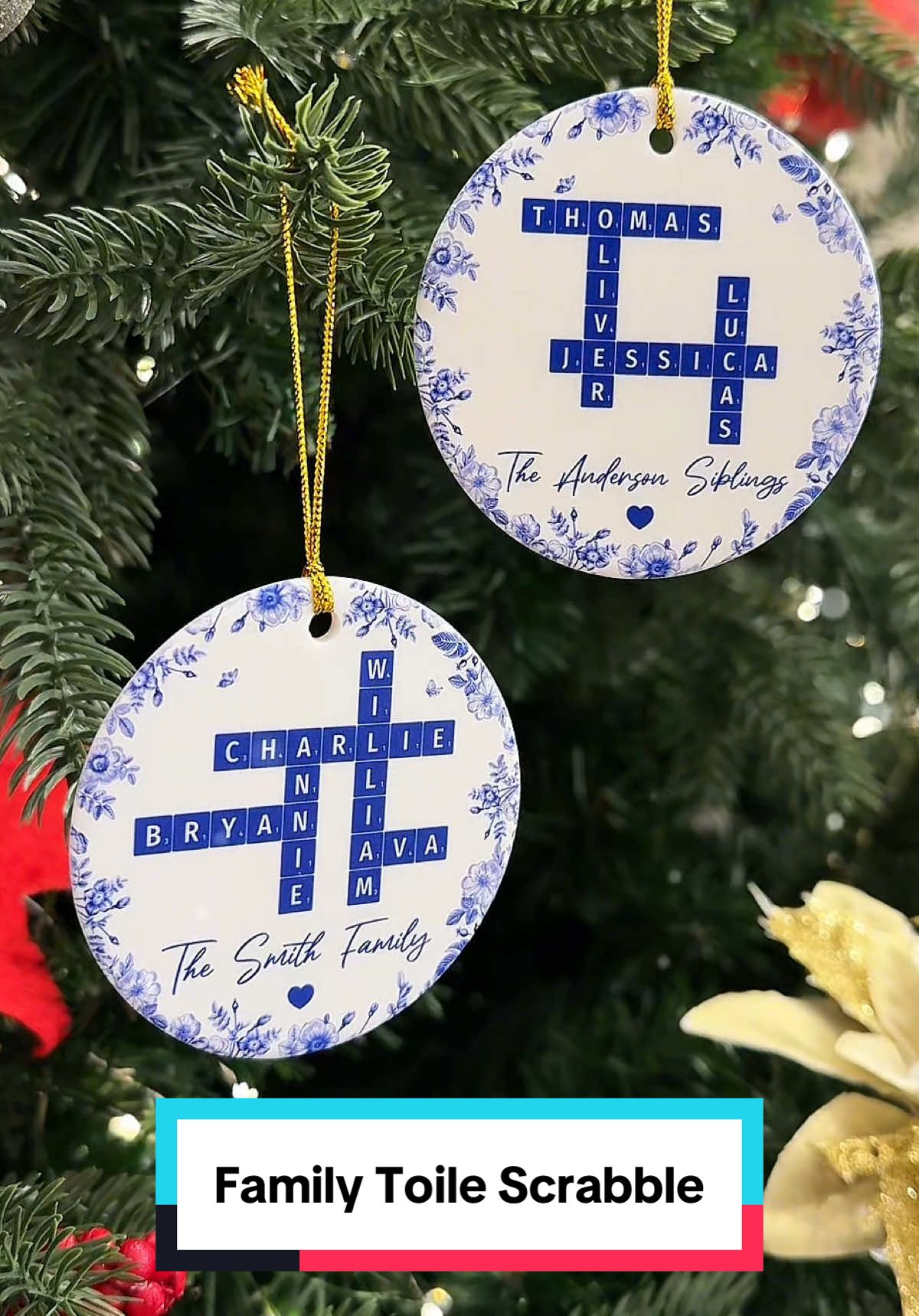 The sweetest way to spell FAMILY on your Christmas tree ✨🎄 #macorner #ornament #scrabbleornament #familydecor #holidaygiftidea