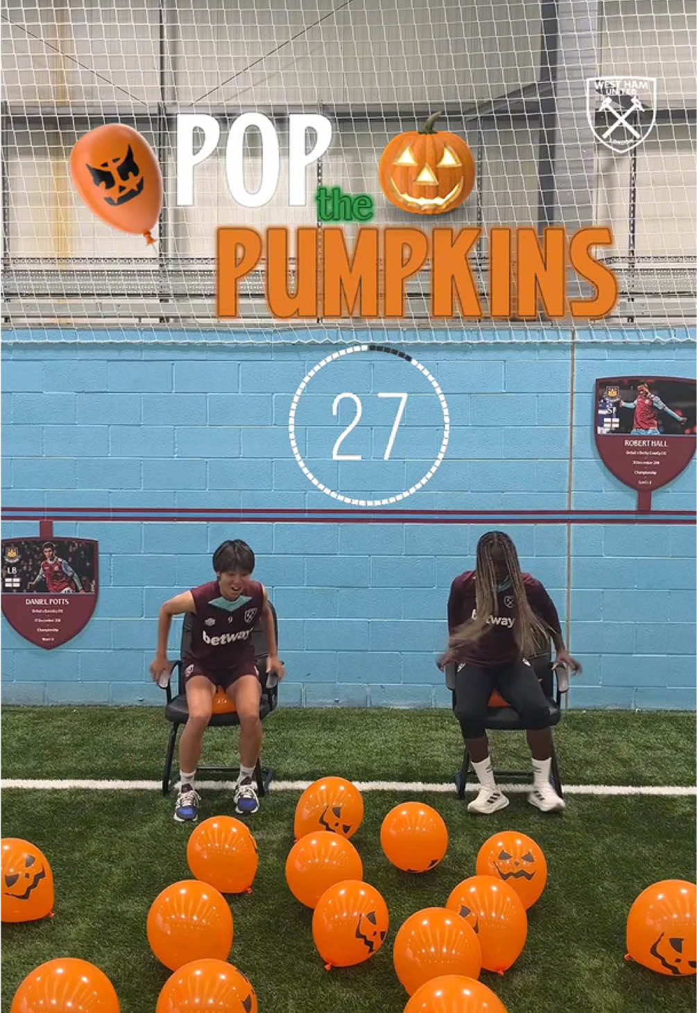 Happy Halloween, Hammers 🎃 Riko & Vivi went head-to-head in a pumpkin pop-off! 🎈 #WestHam #WSL #Pumpkin #HalloweenGames #spookyseason 