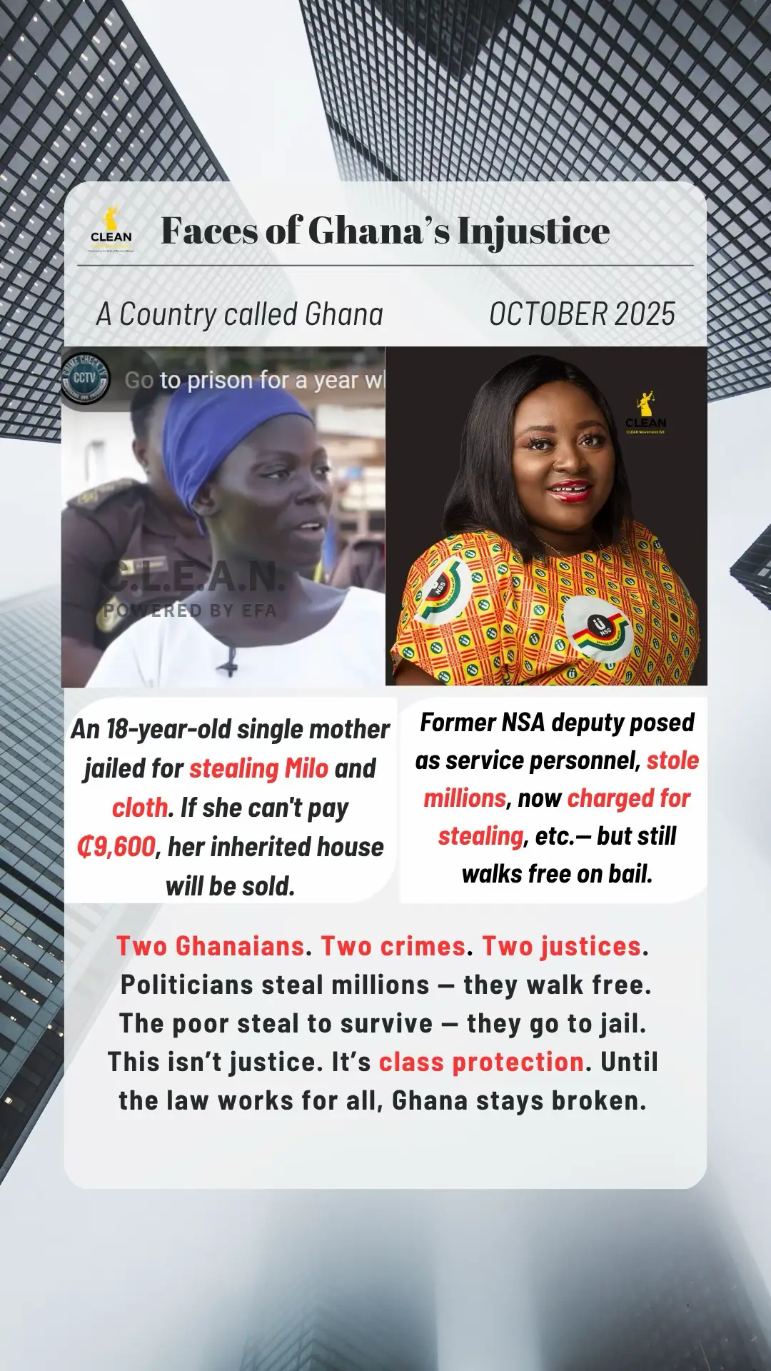 Two Ghanaians. Two crimes. Two justices. One law for the poor, another for the powerful. Until the law works for everyone, Ghana will remain broken. #CLEANGhana #BrokenJustice #JusticeForAll #viralvideos #viraltiktok 