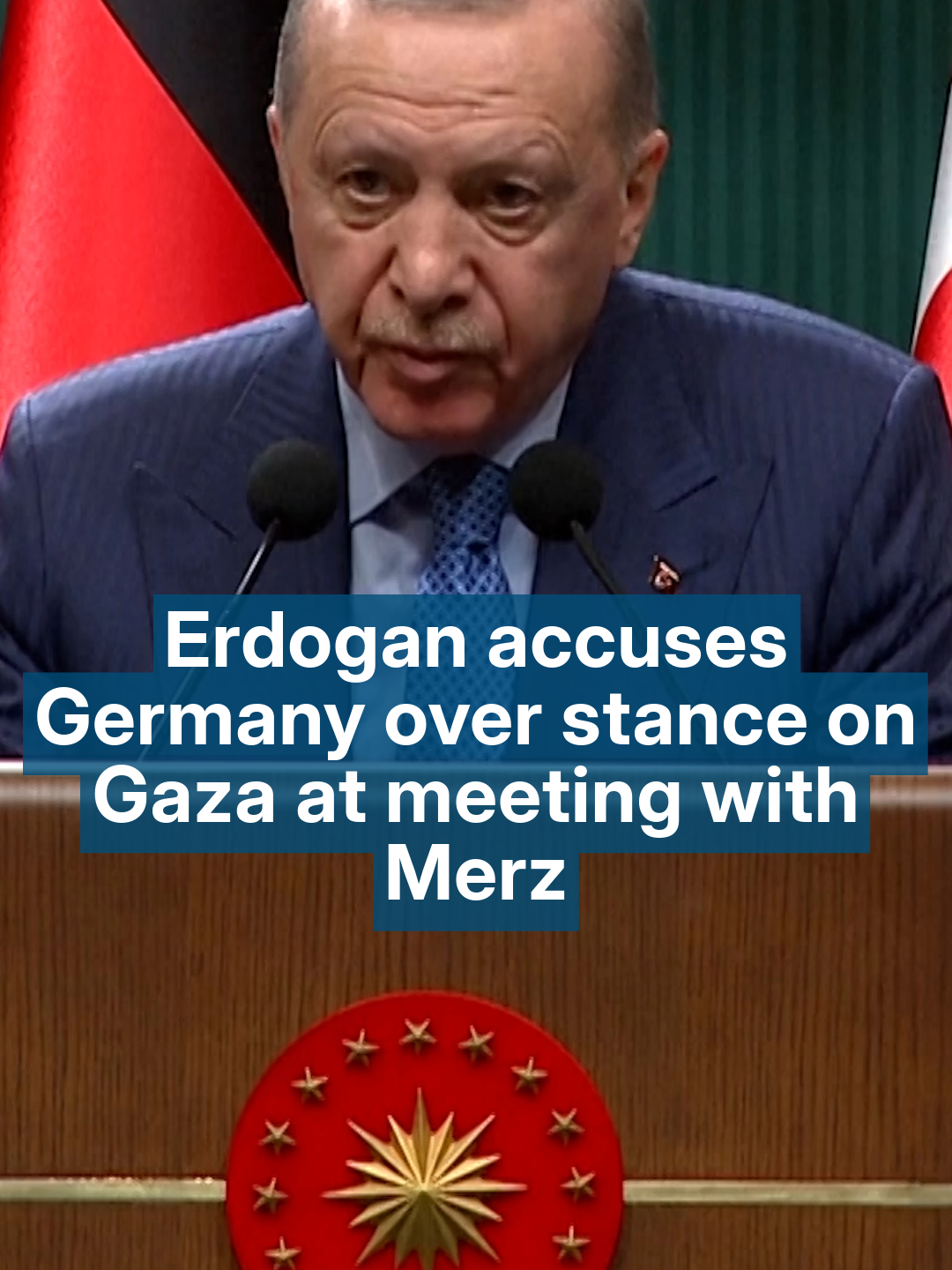 Turkish President Recep Tayyip Erdogan accused Germany of ignoring Israel’s genocide in Gaza, during a press conference with Chancellor Friedrich Merz in Ankara.