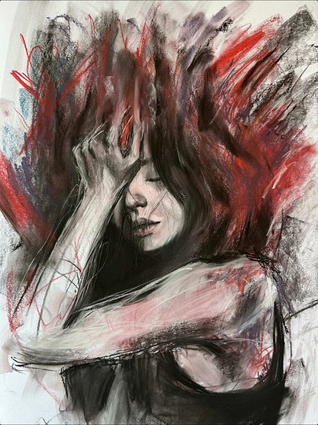 Christmas Sale — 30% off originals & 15% off prints! Link in bio Living in chaos  Emotional charcoal portrait Charcoal on A2 sheet of paper What does this portrait charcoal drawing makes you feel? #art #charcoal #portrait #drawing  #fyp 