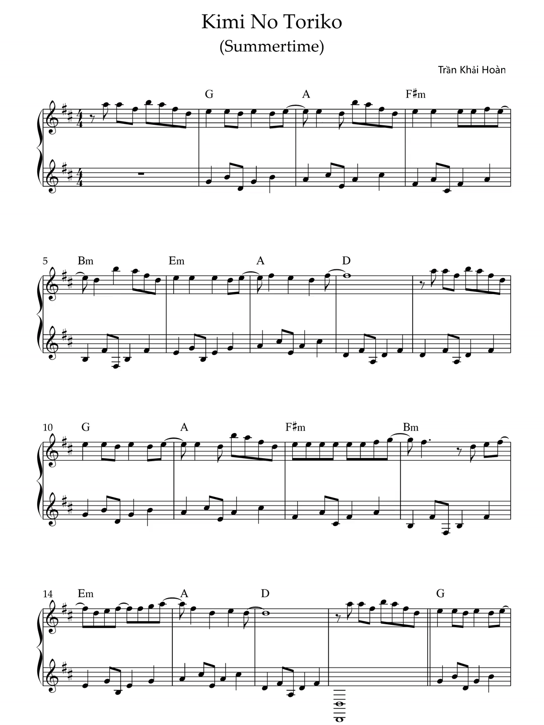 Bản nhạc đáng yêu - dễ chơi:  Kimi No Toriko (Summertime) #kiminotoriko