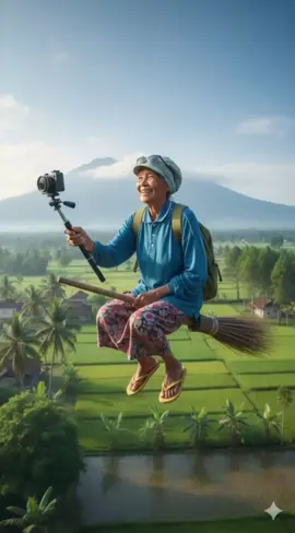 SEORANG PEREMPUAN TERBANG NAIK SAPU LIDI  Tutorial edit di GEMINI ΑΙ 1. buka aplikasi Gemini 2. Masukan foto kamu 3. Copy+paste prompt di bawah Prompt Normal: Rekaman kamera vlog 8K sinematik ultra-realistis, seolah-olah direkam langsung dari kamera vlog genggam berkualitas tinggi di udara. Seorang wanita muda yang cantik (wajahnya 100% identik dengan foto referensi) tersenyum cerah saat terbang di atas sapu terbang tradisional tinggi di atas desa pedesaan yang rimbun. Ia mengenakan jilbab cokelat pastel lembut, kaus oblong putih longgar bertulisan biru 