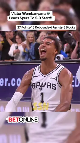 Victor Wembanyama👽 Leads Spurs To 5-0 Start!! Insane 27 Points, 18 Rebounds, And 5 Blocks!!  @BetOnline  #victorwembanyama #wemby #sanantoniospurs #NBA #fyp