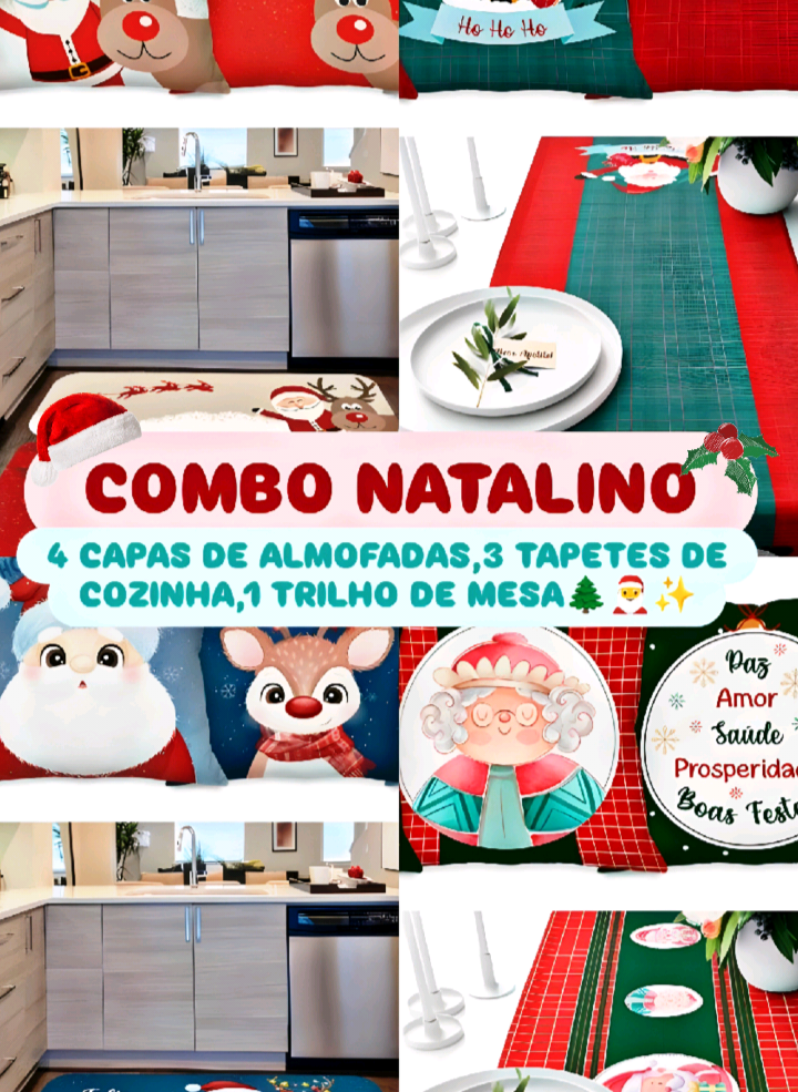 ✨ Transforme sua casa em um verdadeiro espetáculo natalino!Este combo natalino reúne capas de almofada do Papai Noel, tapetes de cozinha Feliz Natal e trilho de mesa que deixam qualquer ambiente mais acolhedor, temático e cheio de encanto.Perfeito para quem ama decorar a casa com estilo, qualidade e aquele toque mágico que só o Natal traz! #viral #natal #decor #fyp #shopee 
