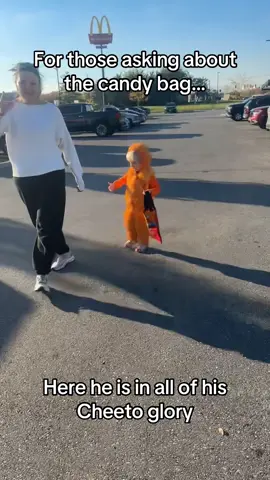 The finished product. Cheeto bag and all! This costume kept me up at night trying to figure out how to pull it off. Thank you for all of the Cheeto love! #toddlermom #halloweencostume #cheeto #diyhalloween @Chester Cheetah how does he look? @CheetosMasr 