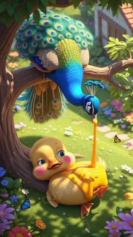 The poor duckling encountered a dirty peacock#trending #duck #cute #funny 