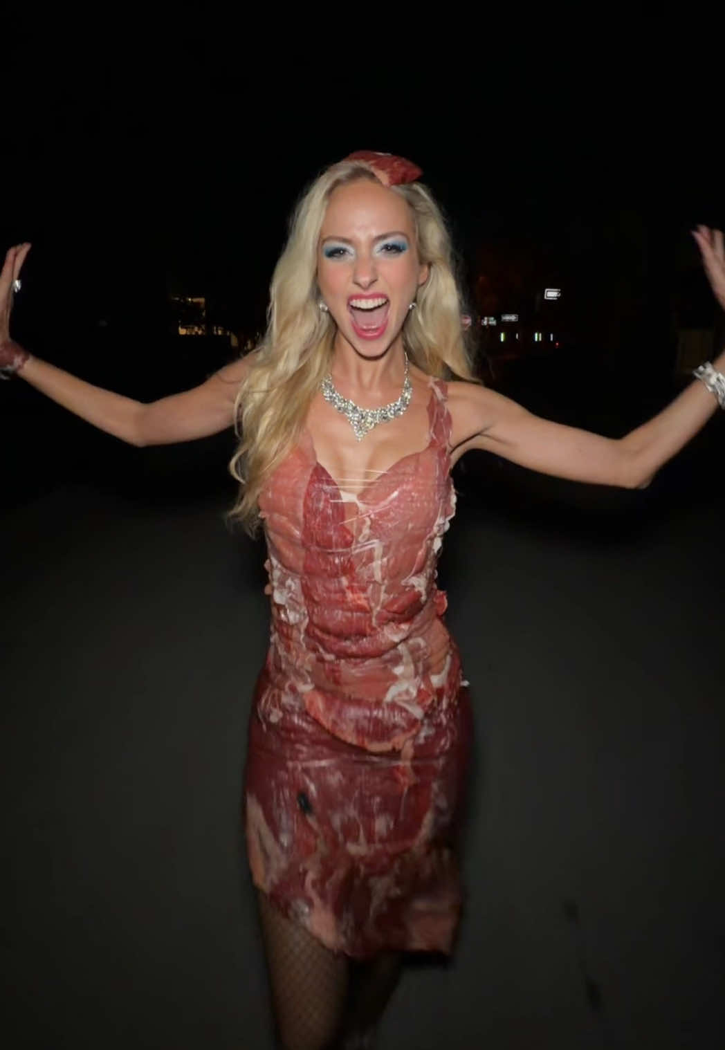 My official Halloween costume! Do I have the best Halloween costume this year? #nataliereynolds #meat #meatdress #costume #halloween meat dress special effects and makeup 