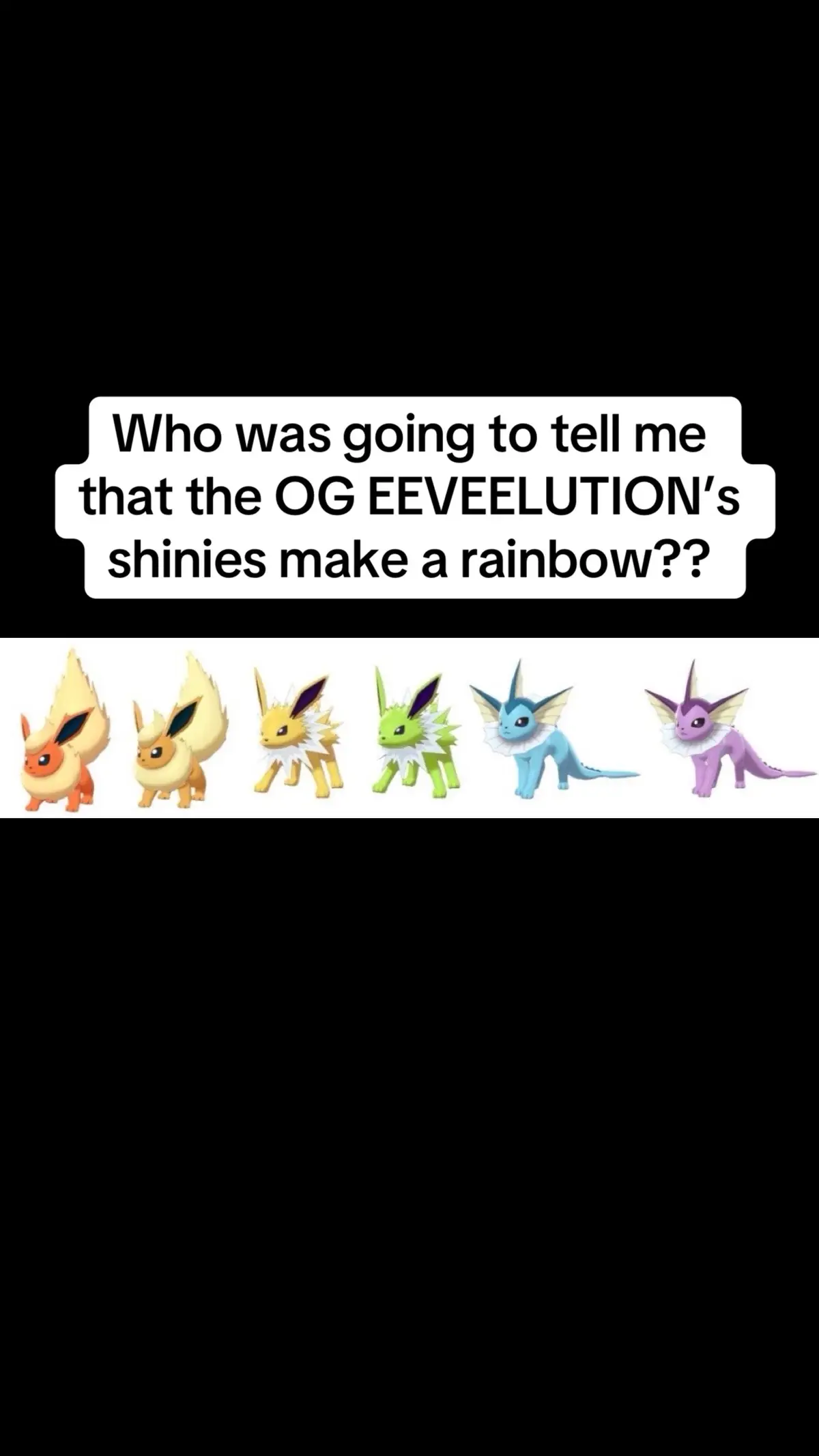 I’ve seen the shinies all separately before but not in line like this to where it makes any sense! #pokemontiktok #eeveelutions #shinyeeveelutions #shinypokemon #pokemonshiny 