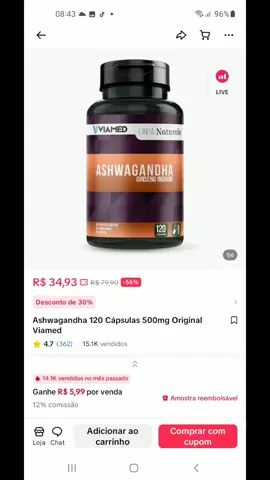 Ashwagandha Original Ginseng Indiano Puro 120 Cápsulas 500mg#achadinhosshopee #fy #vendasonline 
