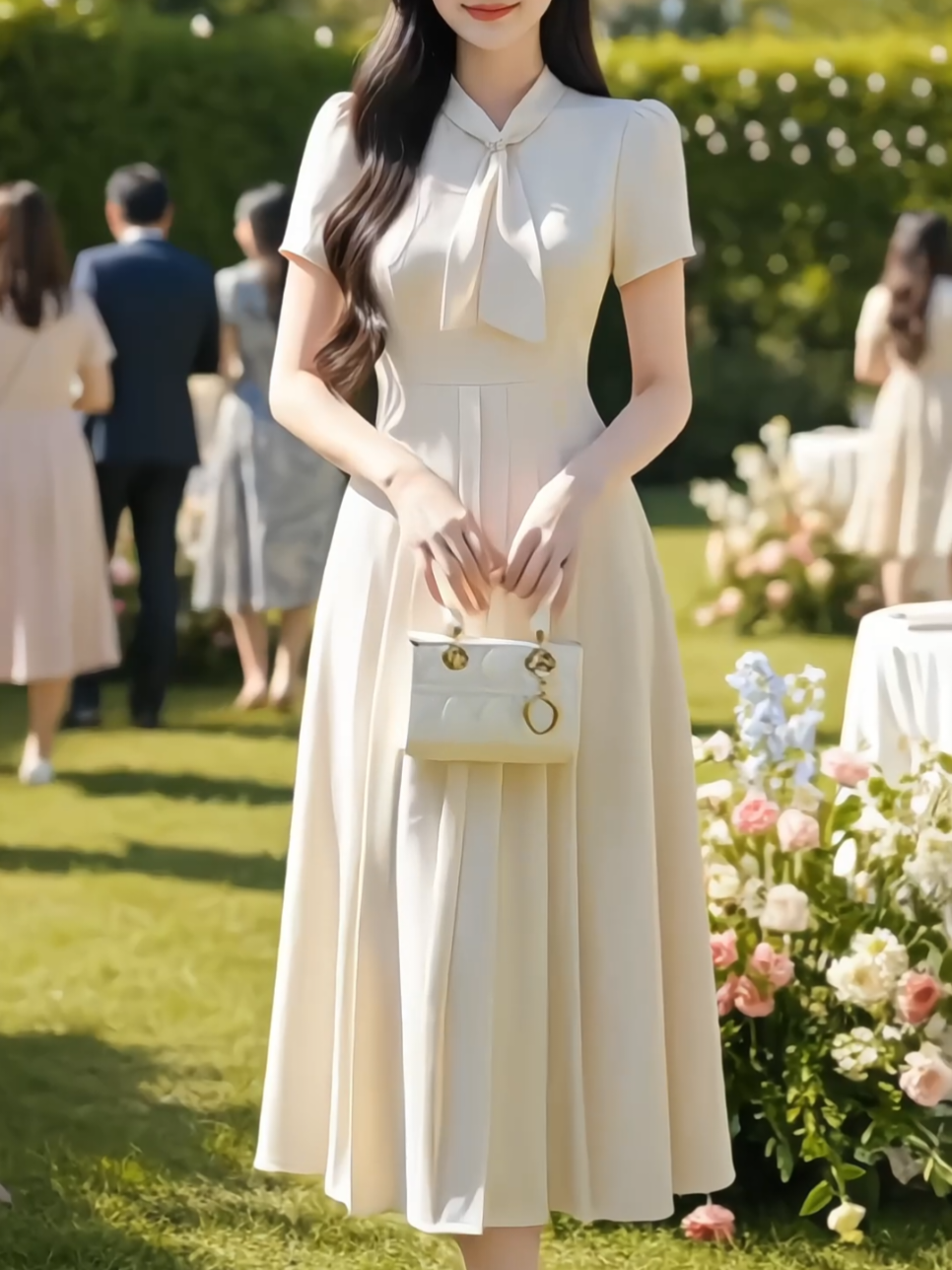 Váy đầm tiểu thư dáng dài dự tiệc, thiết kế nơ điệu đà, chiết eo tôn dáng #vayxinh #vaydutiec #vaythanhlich #vaycongso #xuhuong 