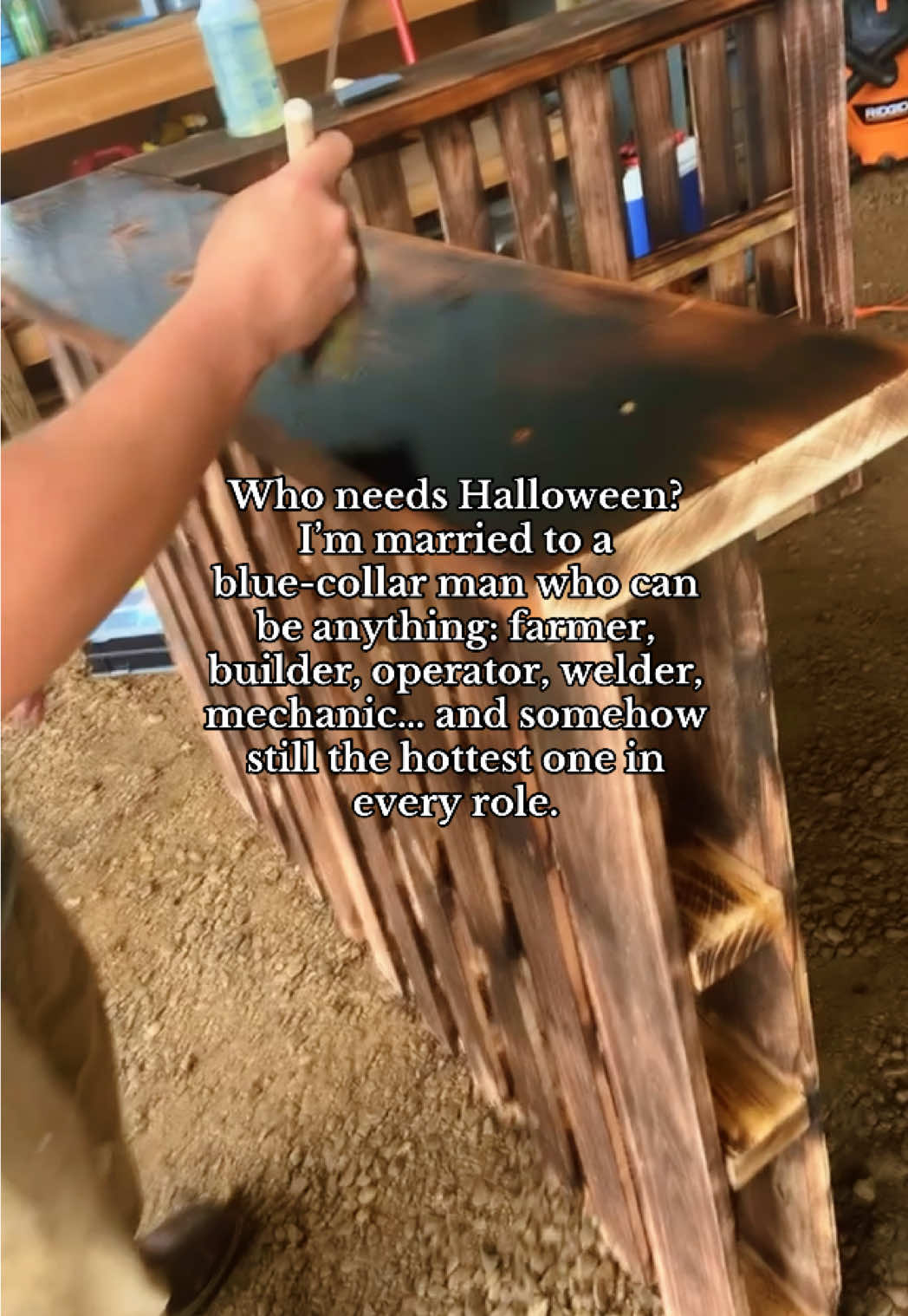 Married to a blue-collar man who doesn’t need a costume… he can be anything he sets his hands to, and somehow still looks fine doing it 😍 #bluecollar #bluecollarboys #marriage #marriagehumor #halloween 