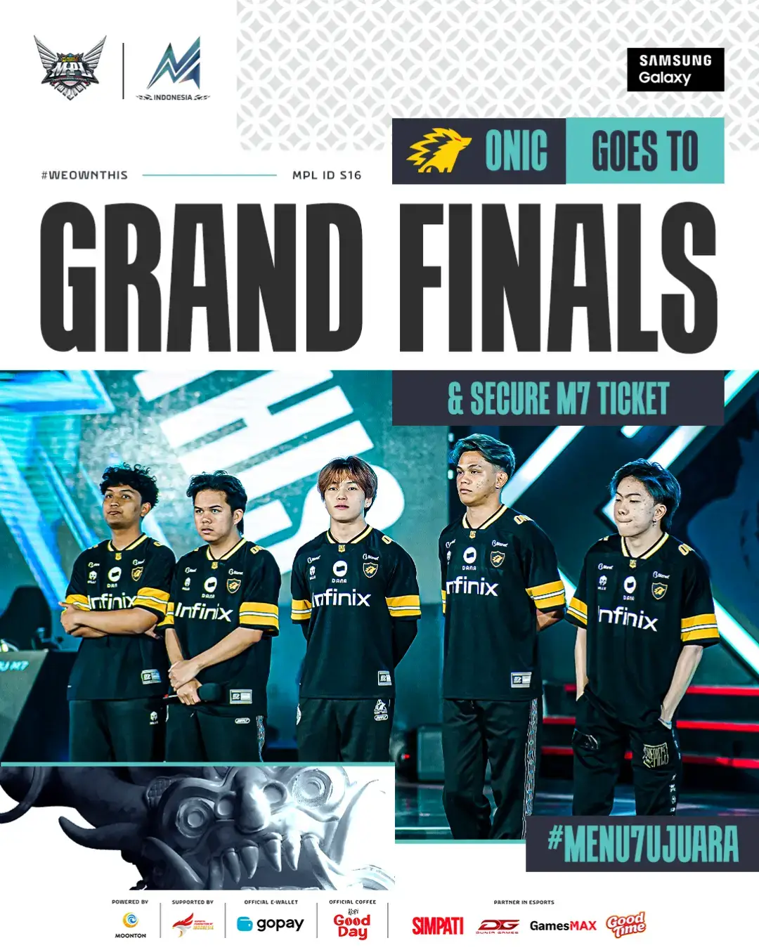 ONIC RESMI AMANKAN TIKET PERTAMA ke M7 World Championship usai menangkan match sengit di Final Upper Bracket melawan Alter Ego, sekaligus duduk di kursi Grand Finals MPL ID S16. #ONIC #WeOwnThis #MPLIDS16 #PostMatch #MPLOnStage  