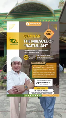 Jangan lewatkan seminar The Miracle of Baitullah! 2 November 2025 di Cafe XOW Mojokerto. Informasi lebih lanjut hubungi nomor pada flayer. #zifa_photography #zifaphotography #kotamojokerto #mojokerto #umrohyuk 