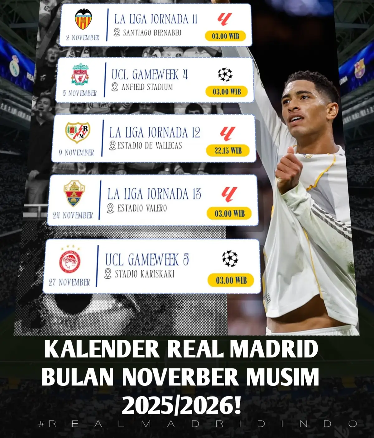 🚨Jadwal real Madrid bulan november 2025/2026 #realmadrid#laliga #ligaspanyol #halamadrid #boal 