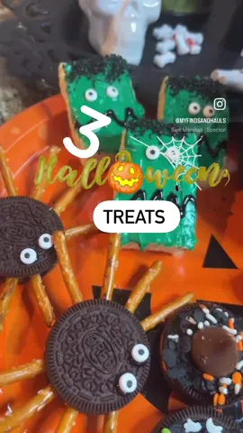 Creepy, cute, and totally last minute 💀🕷️🕸️👻 perfect for a spooky Halloween treats  #kodsfriendly #halloween #HalloweenTreats #food #kids @OREO @Funfetti @Hershey’s @Rice Krispies Treats 