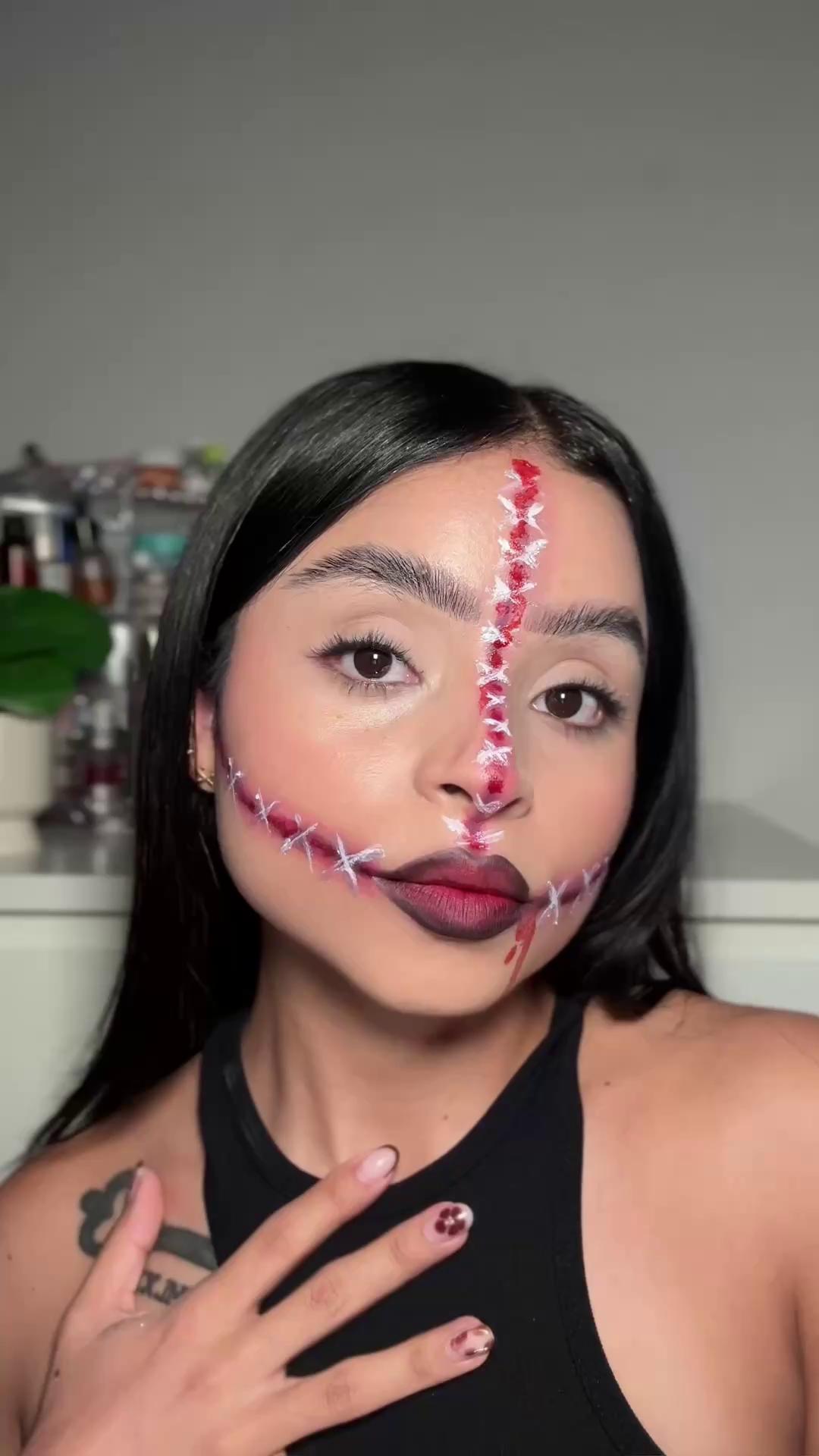 POV: You forgot a costume but still ate 😈🧵 This spooky stitches look only took a few Miss A faves 👻💋 Affordable, easy, and creepy-cute, just how we like it 🩶 #ShopMissA #HalloweenMakeup #BudgetBeauty #SpookySeason