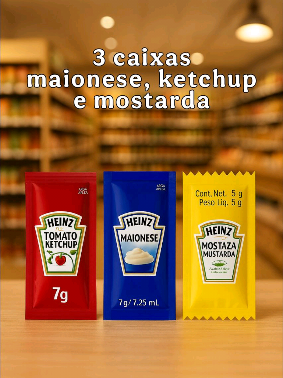 maionese ketchup e mostarda kit com 3 caixas de 432 saches #lanchonete #restaurante #maionese #katchup #mostarda 