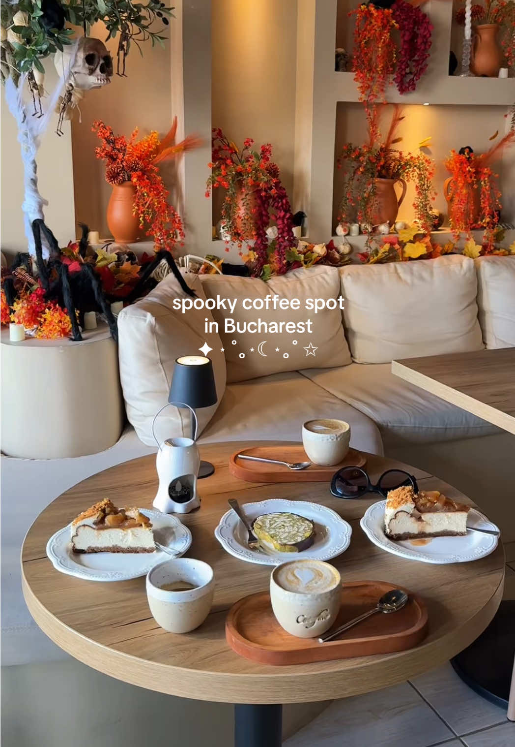 Halloween in Bucharest! 🖤🕯️🦇 Love this spooky coffee shop 👻 🦇 If you’re looking for the perfect Halloween-themed coffee spot to visit this fall, Cozofino is the place! 🕷️ The café is filled with spooky, witchy, and horror décor. 💀 They have a fabulous cheesecake with cheese, apples, and caramel. 🕸️ Spooky season never tasted this good. @Cozofino Cafe Bistro  #halloween #bucharest #spooky #halloweenishere #coffeeshop 