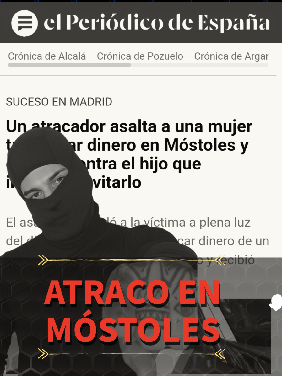 ​🚨 ALERTA MÁXIMA EN MÓSTOLES 🚨 Disparan a un hijo a plena luz del día por defender a su madre de un atraco en un cajero (C/ Moraleja). El responsable SIGUE SUELTO. ​El riesgo es real y es AHORA. Avisa a tu familia y amigos de MÓSTOLES ANTES de que saquen dinero. #mostoles #madrid #sucesos #alerta #inseguridad 