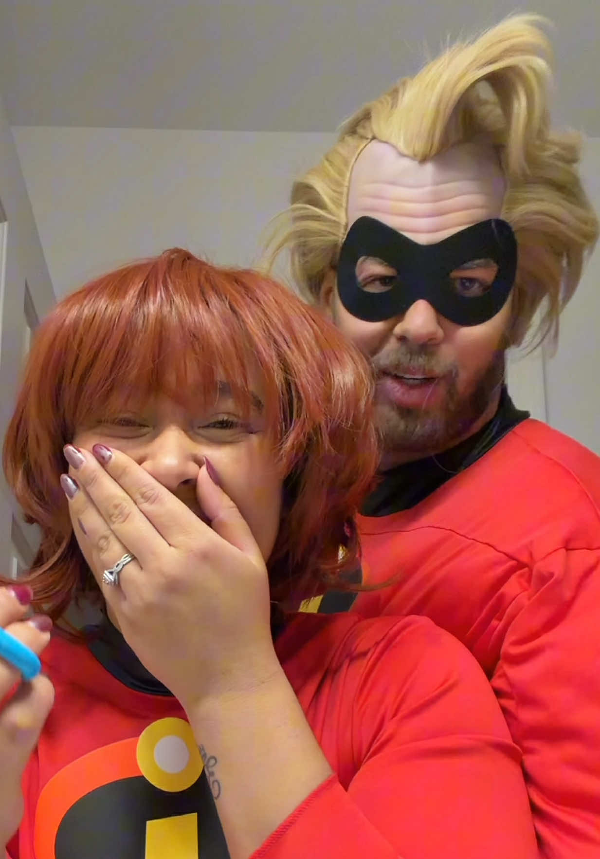 I think red is my color!🤔 Do I dye it?😂 #halloweencostume #couplecomedy #redhead #newhair 