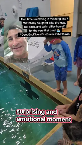 #creatorsearchinsights Watch my daughter take the leap in the deep end, roll to her back, and swim solo for the first time at YMCA. A proud moment and a big fear conquered. 🏊‍♀️ #DeepEndDive #FirstSwim #YMCAWin #SwimmingMilestone 