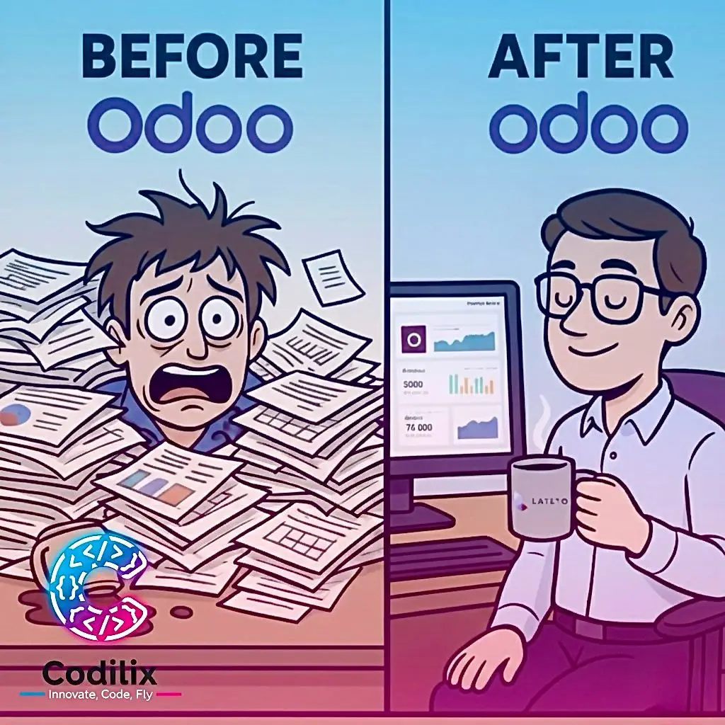 ODOO The Smart Power Behind Modern Business Success In today’s fast-paced digital world, many companies still rely on traditional tools — Excel sheets, emails, and manual processes to collect data from different departments. But companies that adopted Odoo ERP made a real leap from chaos to organization 🔥 💪 Why Odoo is Different Odoo is not just a management system —  it’s a smart, fully integrated platform that connects every department — from Sales, Purchases, and Accounting to Projects, Operations, and Human Resources — all in a single database.  Everything happens in real-time (Real-Time). The result:  Faster decisions – Greater transparency – Lower operational costs  How Odoo Transforms Business Operations Accounting Before Odoo, journal entries were manual, and invoices were delayed.  Now, all financial operations are automatically linked to other departments.  📈 Result: Higher accuracy, instant reporting, and up to 70% fewer errors. 💰 Sales From the first quotation to the final invoice, every step is