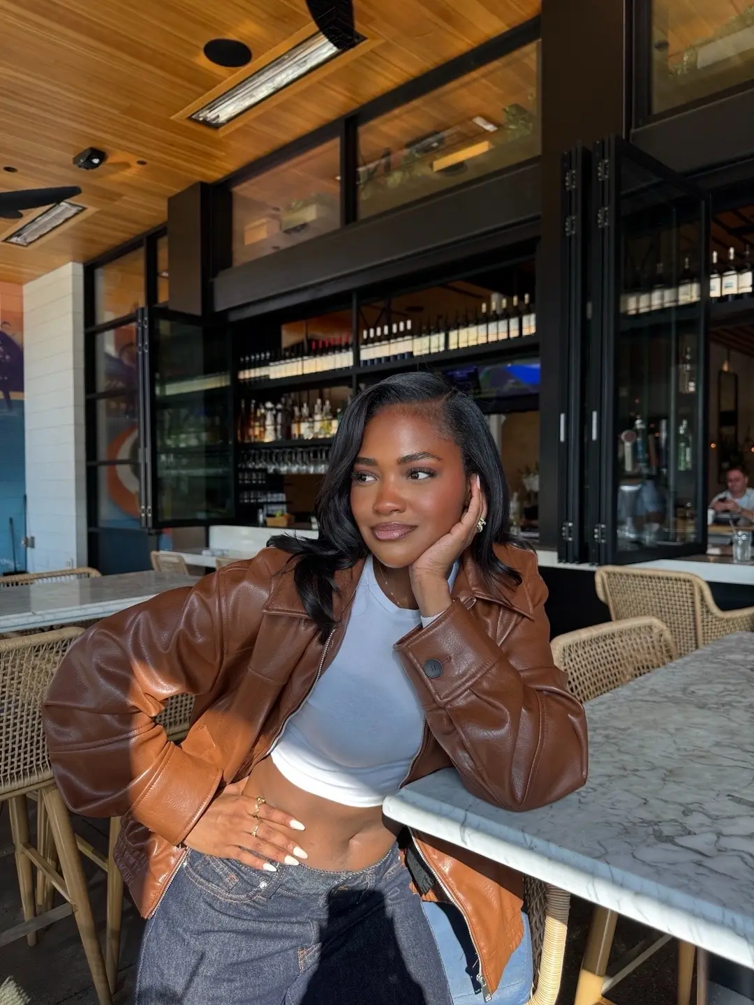 Who doesn’t like brown? #leatherjacket #brown #fyp 