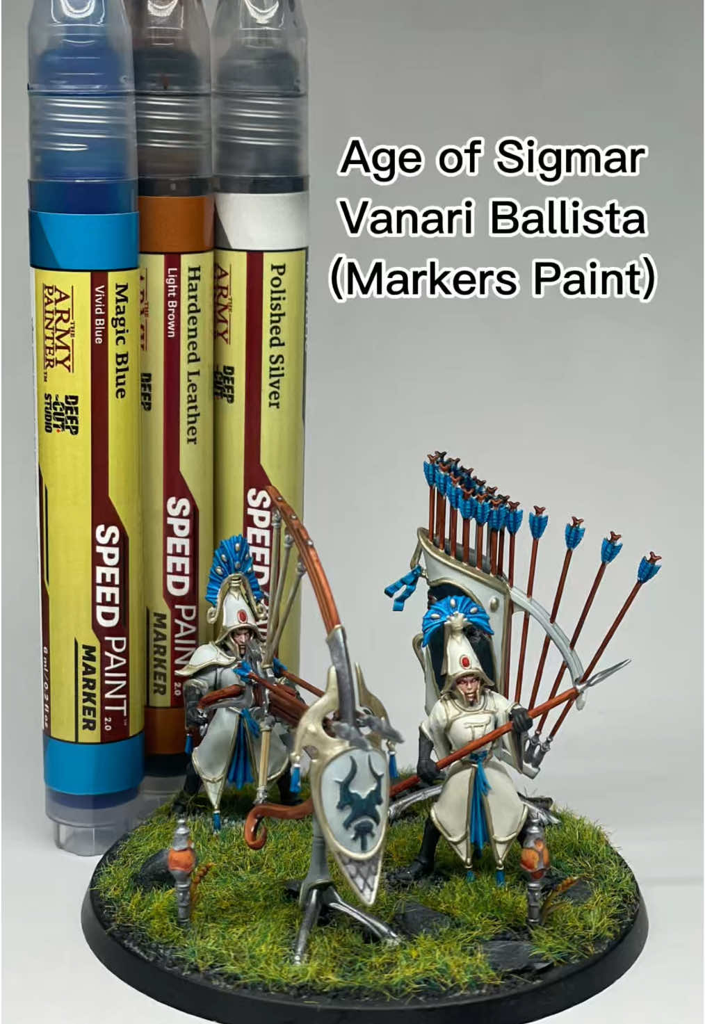 Age of Sigmar Vanari Ballista (Paint Tutorial) I tried to use @thearmypainter Speedpaint Markers and I like it. Soft and easy-to-use tip gives good control. I have th basic set, would be nice probably to have Gold in it, but all colors I use regularly, like Grim Black, Broadsword Silver, or Brown and Polid Bone. It won't replace the brush. I would say it is a tool that speed ups your painting process. Or maybe in a case I want to paint some miniatures for board game. If Speed paint is only approach you use, then they can replace it. It is more difficult to mixing colors, but if you color scheme is strict, and you can find all those colors in current Army Painter brand line, then for sure, it could be the only tool you need 👍 In summary, I can recommend them as a good tool, of you know your purpose. #warhammerageofsigmar #paintingminiature #paintingtutorial #timeforhobby #time4hobby #armypainterspeedpaint #markers 