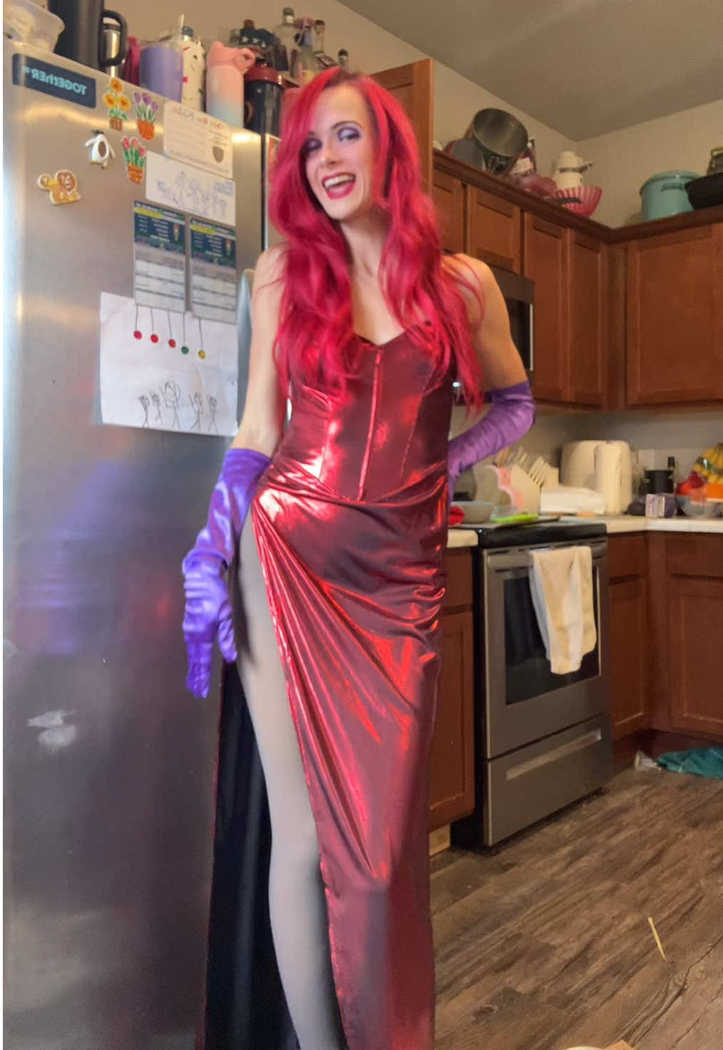 The long awaited release of this year’s costume #transitionidea #transition #halloween #costume #jessicarabbitcosplay 