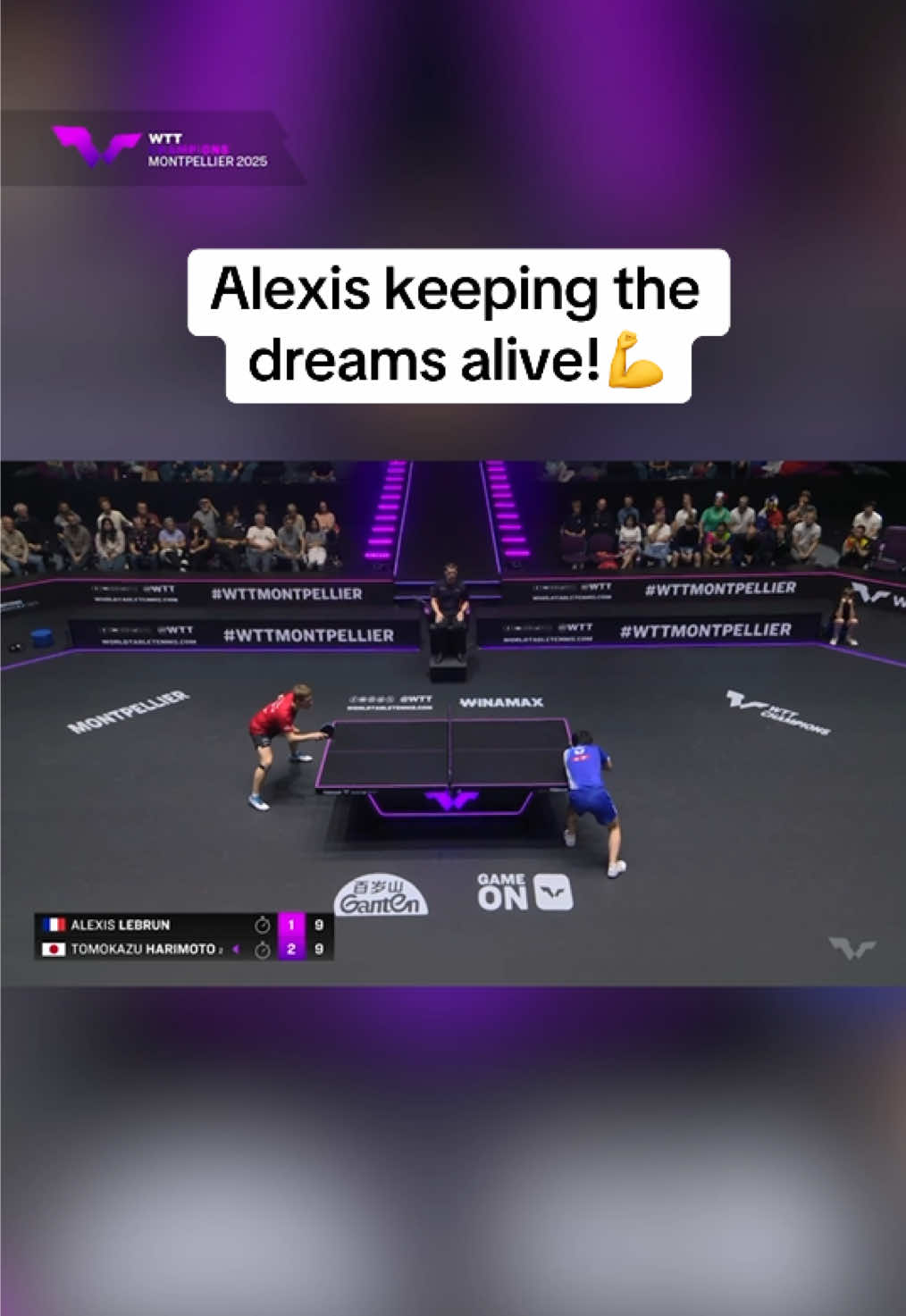 The homegrown talent delivers!💥 Alexis Lebrun topples the No.2 Seed Tomokazu Harimoto with an epic 3-2 victory on his home soil at #WTTMontpellier!🔥 #TableTennis