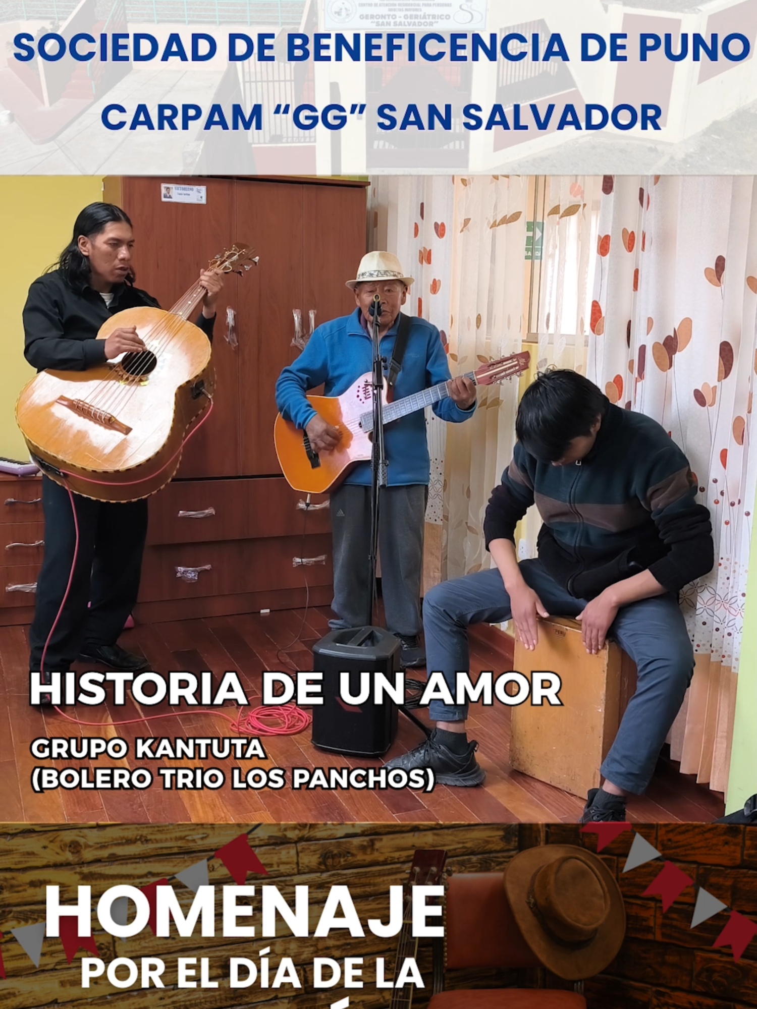 🎶🇵🇪 𝐇𝐎𝐌𝐄𝐍𝐀𝐉𝐄 𝐀 𝐋𝐀 𝐂𝐀𝐍𝐂𝐈𝐎́𝐍 𝐂𝐑𝐈𝐎𝐋𝐋𝐀 𝐃𝐄𝐒𝐃𝐄 𝐄𝐋 𝐂𝐎𝐑𝐀𝐙𝐎́𝐍 𝐃𝐄𝐋 𝐂𝐀𝐑𝐏𝐀𝐌 🇵🇪🎶 La Sociedad de Beneficencia de Puno, a través del CARPAM Geronto Geriátrico “San Salvador”, presenta un emotivo homenaje por el Día de la Canción Criolla, protagonizado por nuestro talentoso residente Félix Walter Yupanqui Arias, músico, artista y compositor, quien comparte su arte como expresión viva de nuestra identidad y tradición peruana. En esta presentación especial, lo acompañan Luis Alberto Turpo Tacuri, músico popular, y Jhon Edward Quispe Huahua-Condori, estudiante de la Facultad de Trabajo Social de la Universidad Nacional del Altiplano – Puno, en una interpretación que une generaciones a través de la música y el amor por lo nuestro. 💙 Porque en cada nota y en cada voz, seguimos celebrando la vida, el arte y la pasión que nos une como peruanos. #SociedadDeBeneficenciaPuno #Puno #CARPAM #DíaDeLaCanciónCriolla