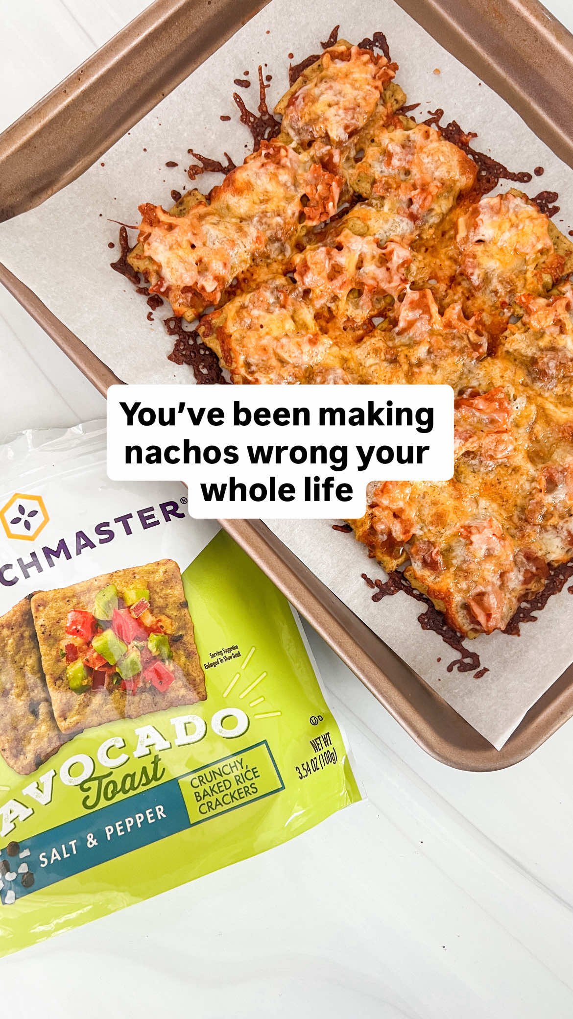 Crachos (aka Cracker Nachos) are a must-try gluten-free lunch! 🙌 This simple recipe starts with a layer of @Crunchmaster Crackers on a sheet pan, topped with salsa, refried beans, and cheese. Bake in a preheated 400ºF oven for 7–9 minutes — and get ready for magic. Seriously, cracker nachos are perfection. Unlike tortilla chips (where all the toppings slide to the bottom), crachos give you a perfect layer of everything in every bite. And the Avocado Toast Crackers add so much flavor! 🥑 Thank you to Crunchmaster for sponsoring this post — now go make some crachos and tell me how they turn out! #crackernachos #crunchmaster