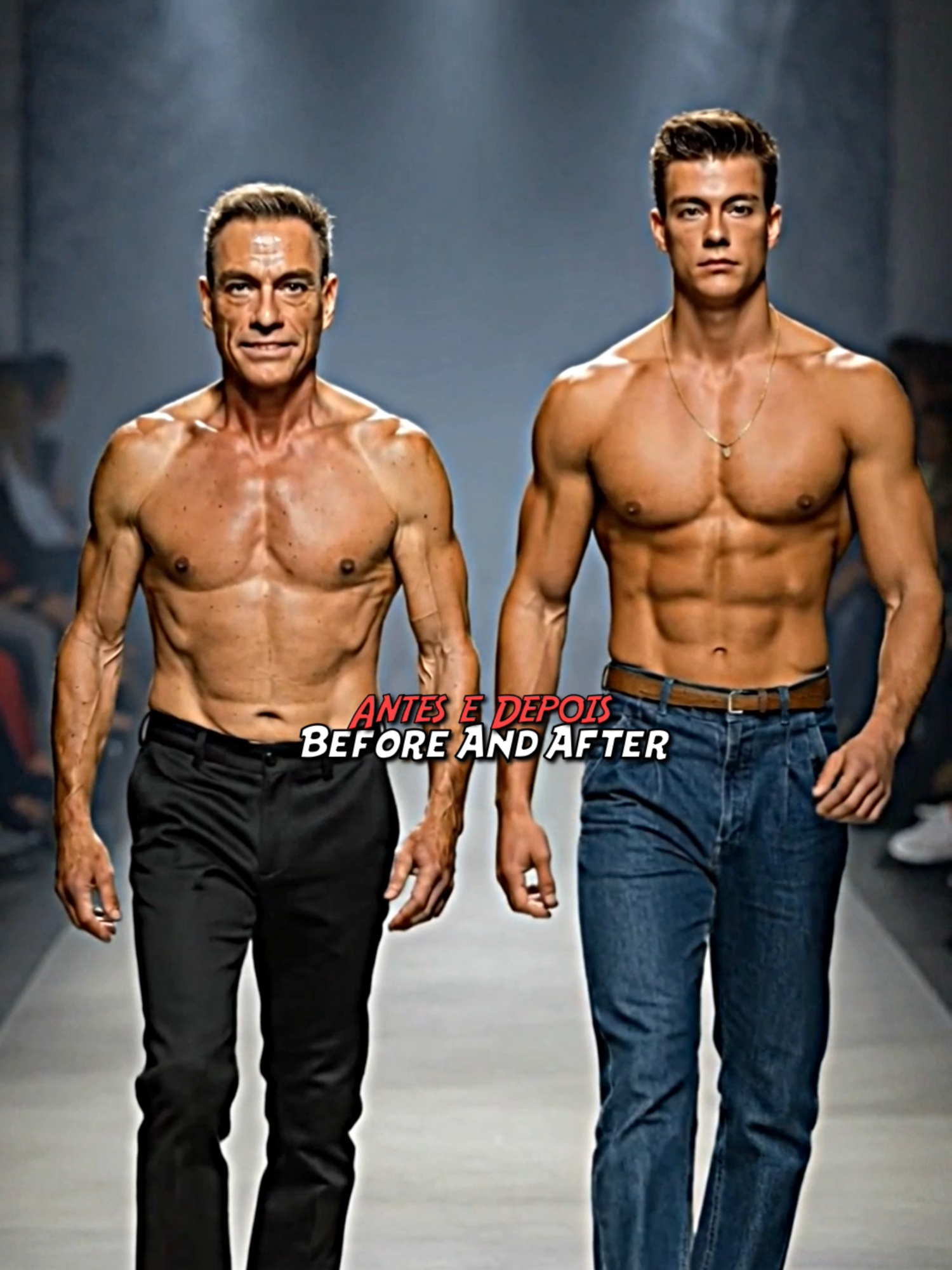 ANTES VS DEPOIS DOS GALÃS MUSCULOSOS DE HOLLYWOOD (Versão Desfile) . . . #antesedepois #beforeandafter #90s #pixverse #hollywood #tomhardy #fyp #movie #filme #gym #desfile #Runway