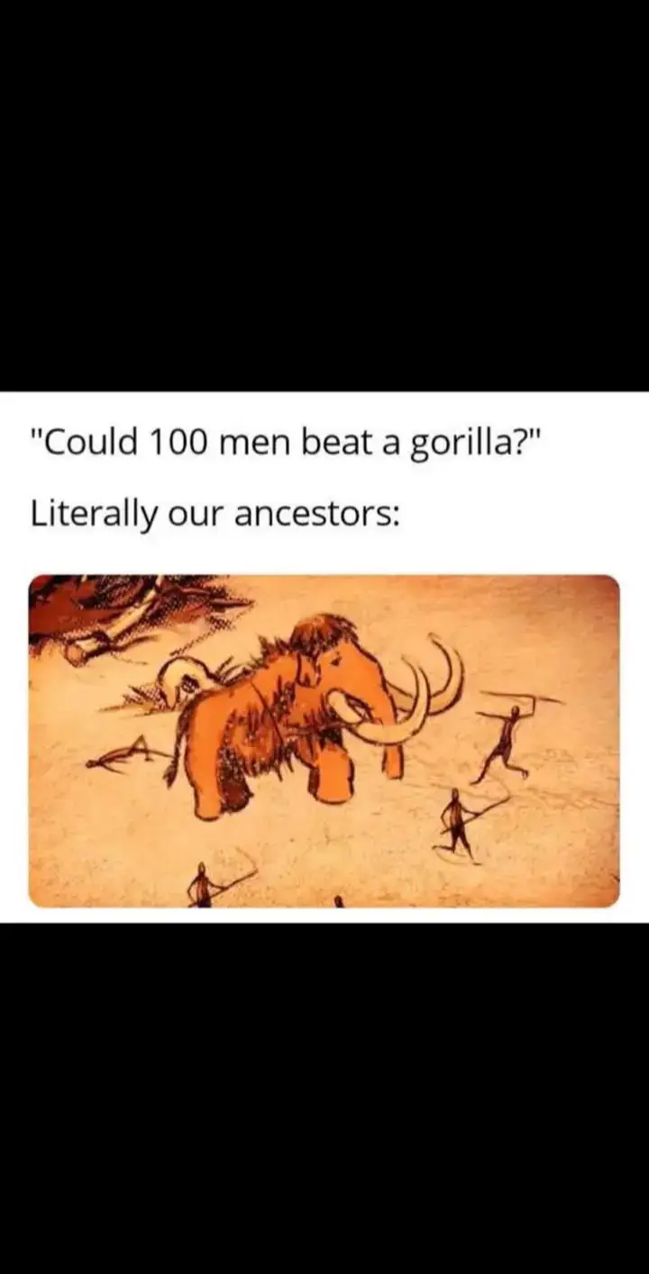 100 men is definitely beating a gorilla even with no weapons 