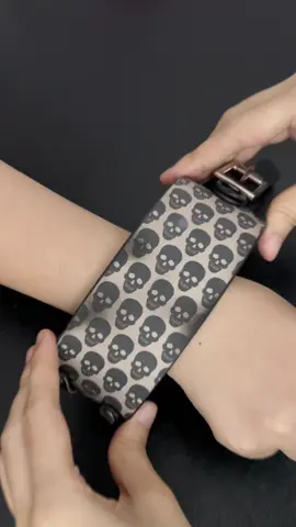 Color-changing leather 🔥 Black to Skull 🖤#leather #alternative #altfashion #darkromance #bracelet 