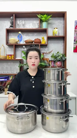 Bộ 5 nồi inox đáy cao dày dặn, 5 size khác nhau từ 16 - 24cm #noiinox 