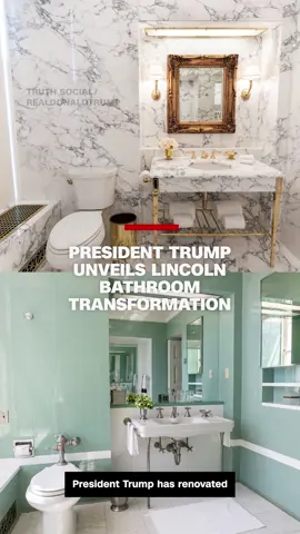 CNN's Kit Maher shows you President Trump's recent renovation in the Lincoln bathroom. The president posted before and after photos to Truth Social.
