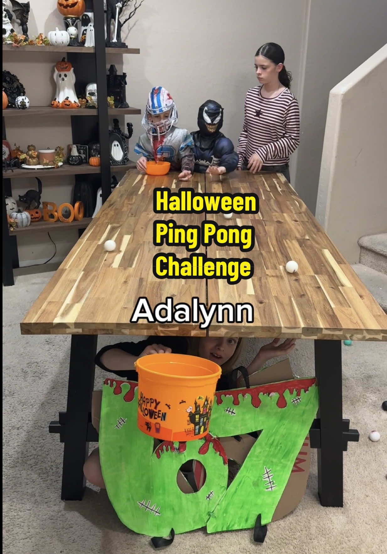 Halloween Basket Ping Pong Game Challenge! HAPPY HALLOWEEN!  What is YOUR Halloween Costume?  #Siblings #challenge #familygames #FamilyFun #halloweengames 