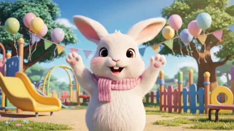 Câu lệnh giúp mình tạo video trên veo 3 đây ạ: Nhân vật thỏ trắng dễ thương với bộ lông mềm mịn, má hồng và đôi mắt to lấp lánh. Thỏ quàng khăn cổ màu hồng pastel. Thỏ đứng trong một sân chơi hoạt hình đầy màu sắc, có bóng bay, cờ nhỏ và ánh nắng ấm áp. Bầu không khí vui tươi, năng động, cùng nhạc nền rộn ràng. Khi Thỏ bật nhảy, vang lên âm thanh “tada!” ngắn và tiếng vỗ tay nhỏ, khớp nhịp với chuyển động. Ánh sáng & Phong cách: Tông màu pastel nhẹ nhàng, ánh sáng buổi sáng ấm áp, phong cách hoạt hình điện ảnh dễ thương (lấy cảm hứng từ Pixar hoặc Ghibli), chuyển động mượt mà tự nhiên, biểu cảm sinh động. Lời thoại (Lip-sync Script – tiếng Việt): “Kết thúc rồi đó các bạn ơi! Thỏ thấy ai cũng thật tuyệt vời! 🐰🎉 Cảm ơn các bạn đã cùng Thỏ tham gia trò chơi hôm nay. Nhớ theo dõi Thỏ để không bỏ lỡ những trò chơi siêu vui tiếp theo nha!” Thời gian & Hành động (Tổng 8 giây): 0–2 giây: Thỏ bật vào khung hình một cách vui vẻ, giơ hai tay cao, nở nụ cười tươi. Nhạc nền tăng nhịp, vang lên tiếng “tada!” và tiếng vỗ tay nhỏ. 🎙️ Lời thoại: “Kết thúc rồi đó các bạn ơi! Thỏ thấy ai cũng thật tuyệt vời!” 2–5 giây: Thỏ hạ tay xuống một chút, đặt một tay lên ngực, tay còn lại hướng ra phía trước, khuôn mặt tươi cười thân thiện. 🎙️ Lời thoại: “Cảm ơn các bạn đã cùng Thỏ tham gia trò chơi hôm nay.” 5–7 giây: Thỏ lại giơ cao hai tay đầy phấn khích, đôi mắt long lanh. Những mảnh pháo giấy nhỏ bay xuống khi nhạc nền tiếp tục vui nhộn. 🎙️ Lời thoại: “Nhớ theo dõi Thỏ để không bỏ lỡ những trò chơi siêu vui