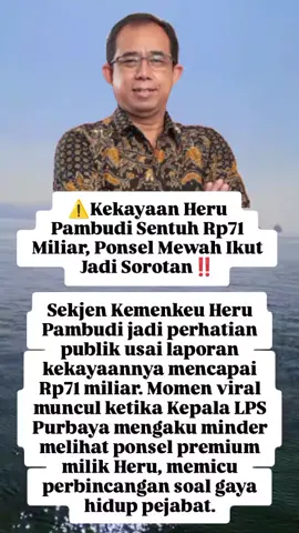 Nama Heru Pambudi, Sekretaris Jenderal Kementerian Keuangan, tengah ramai dibahas publik setelah laporan harta kekayaannya mencuri perhatian. Berdasarkan data LHKPN, total aset yang dimilikinya mencapai sekitar Rp 71 miliar, terdiri dari properti, kendaraan, surat berharga, hingga kas. Sorotan publik makin memanas ketika momen pertemuannya dengan Kepala LPS Purbaya Yudhi Sadewa menjadi viral — di mana Purbaya terlihat “minder” karena Heru menggunakan ponsel premium berteknologi layar lipat. Perbandingan gaya hidup pejabat pun menjadi bahan perbincangan netizen. Meski begitu, seluruh harta Heru tercatat resmi dalam laporan kekayaan negara. Namun, reaksi publik menunjukkan tingginya rasa penasaran masyarakat terhadap gaya hidup para pejabat pemerintahan. #HeruPambudi #SekjenKemenkeu #KekayaanPejabat #LHKPN #Rp71Miliar