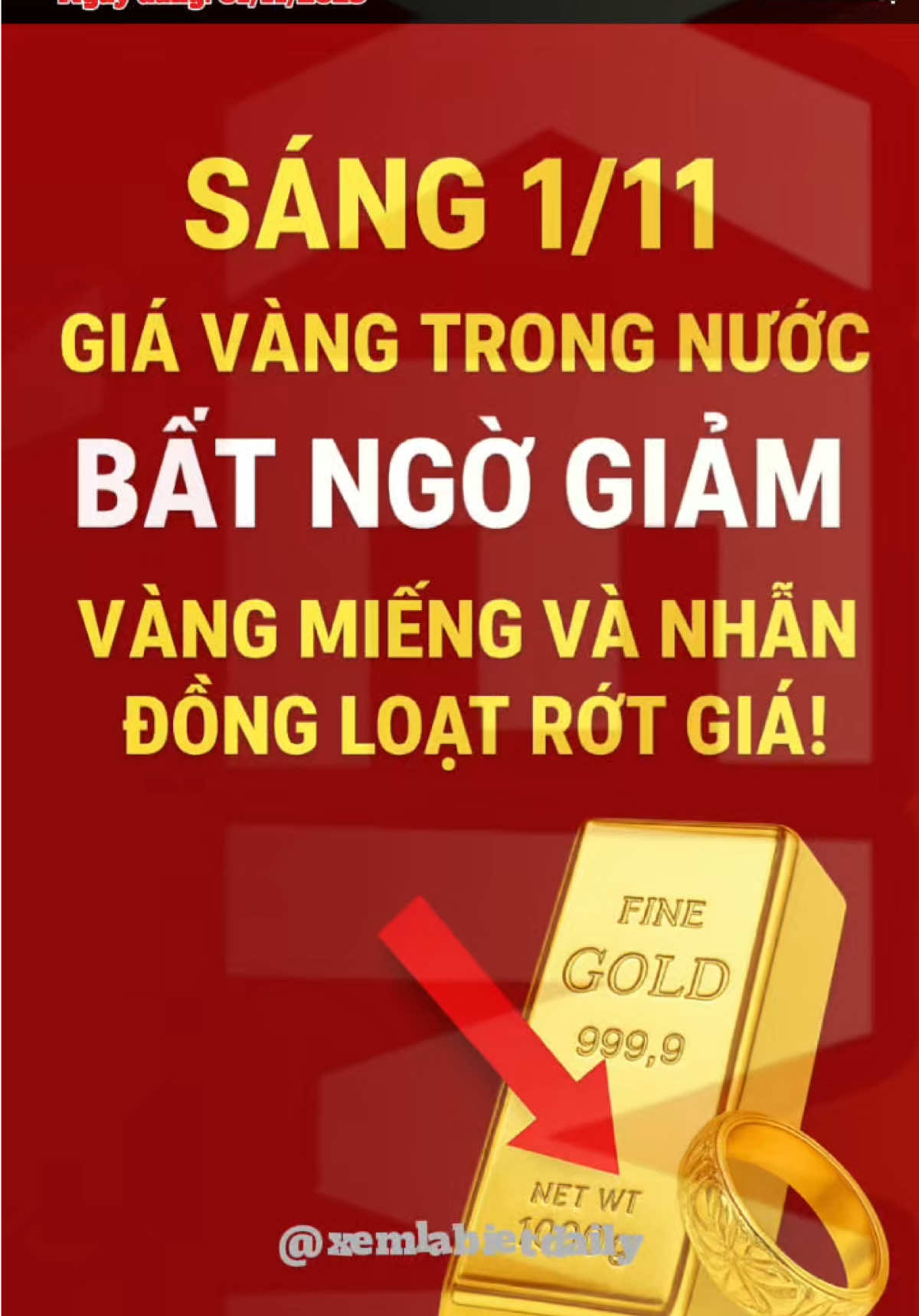 💥 Sáng 1/11 – Vàng rớt giá bất ngờ! Vàng miếng và vàng nhẫn đồng loạt lao dốc khiến thị trường chao đảo! Nhà đầu tư nên chốt lời hay tiếp tục chờ? ⚖️💰 #Tinvang #GiaVangHomNay #VangRoiGia #TinNongTaiChinh #xemlabietdaily 