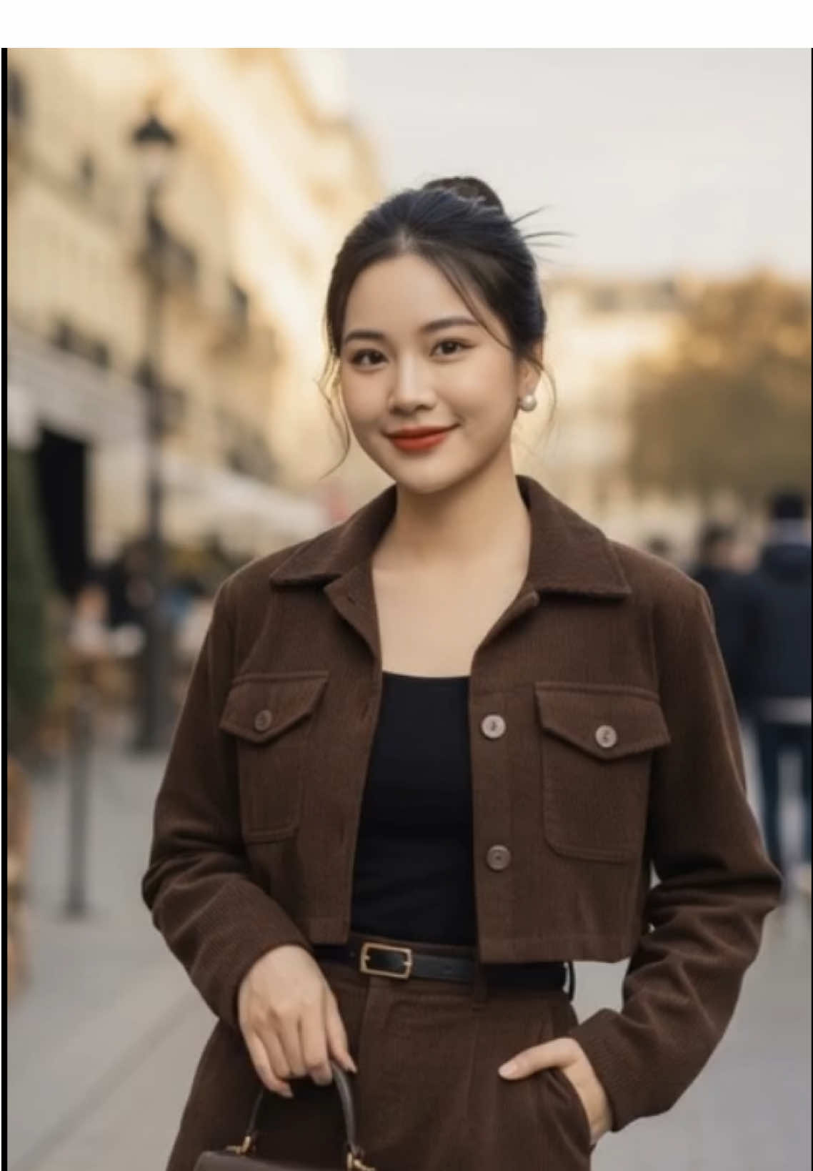 Set kaki 3 món áo khoác và chân váy kaki kèm áo bra