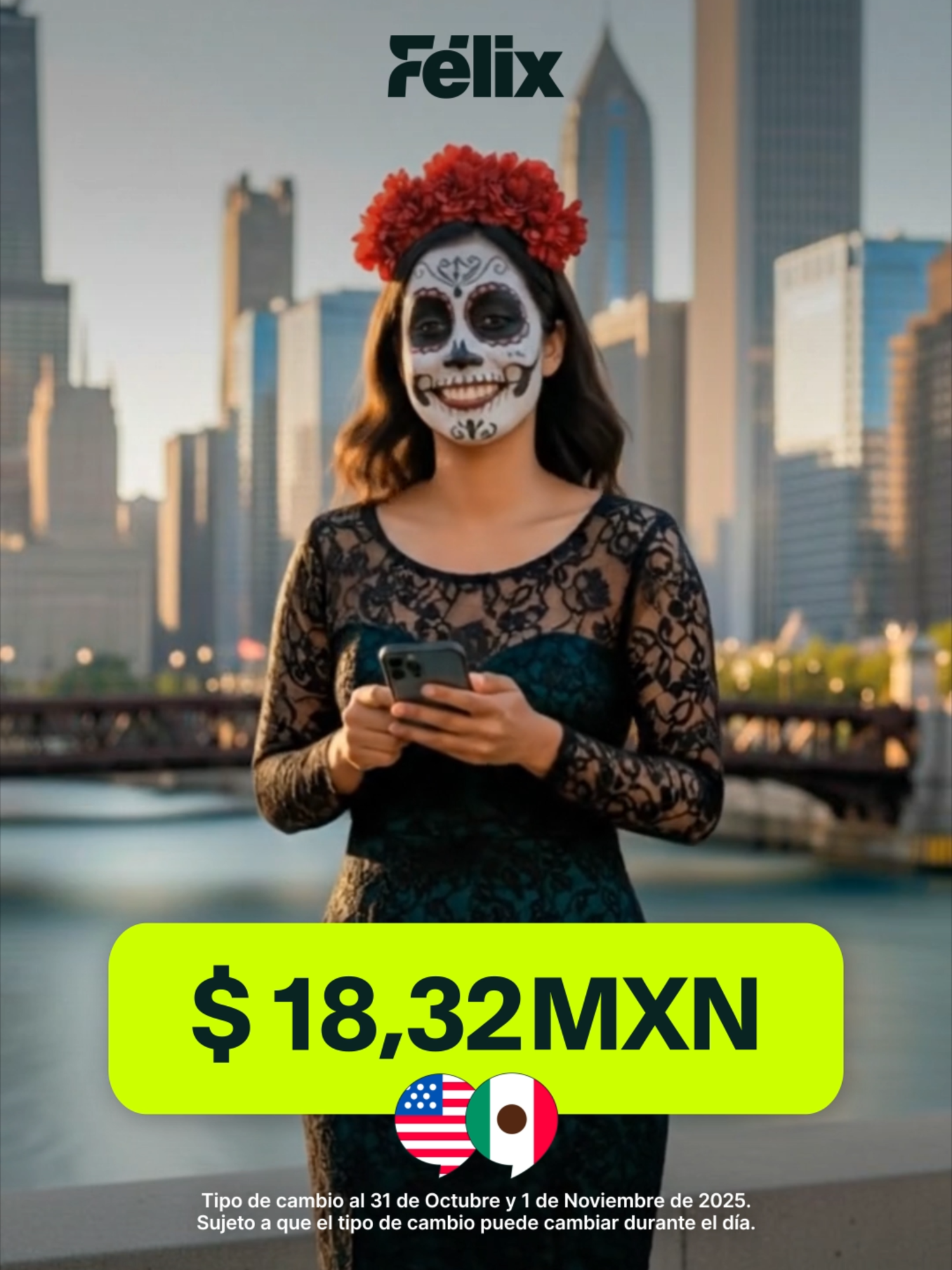 Si envías dinero a México💸🇲🇽, ¡NO DEJES ESCAPAR ESTE TIPO DE CAMBIO! En este Día de Muertos, haz que tu cariño rinda más. 💀🕯️ 💬 ¡Corre al chat de Félix y compruébalo tú mismo! #sendmoneyabroad #DiaDeMuertos #tipodecambio #remesas #mexico #FelixPago