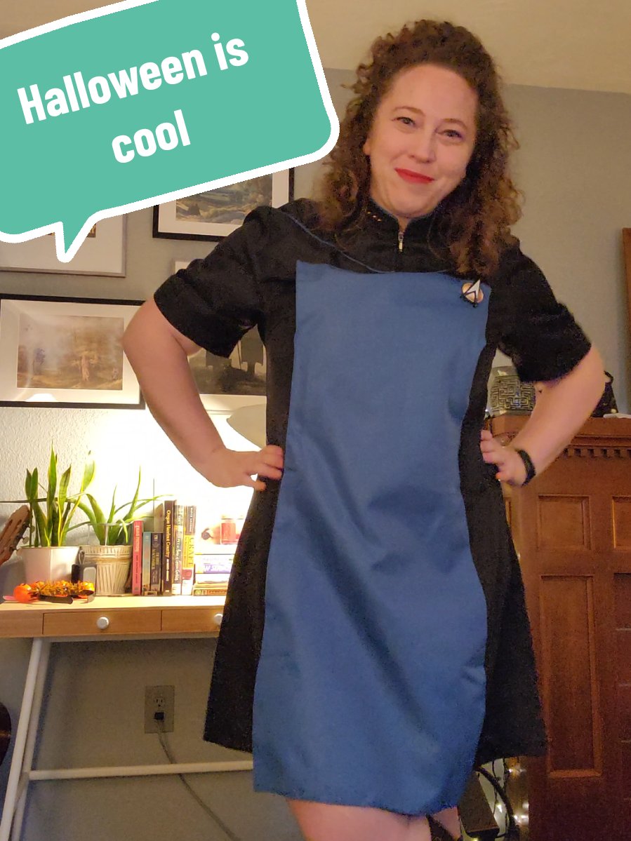 Halloween is cool! Dressing up as my favorite bridge officer this year and I have to say one of the best costumes! #cosplay #startrek #TNG #halloweencostume 